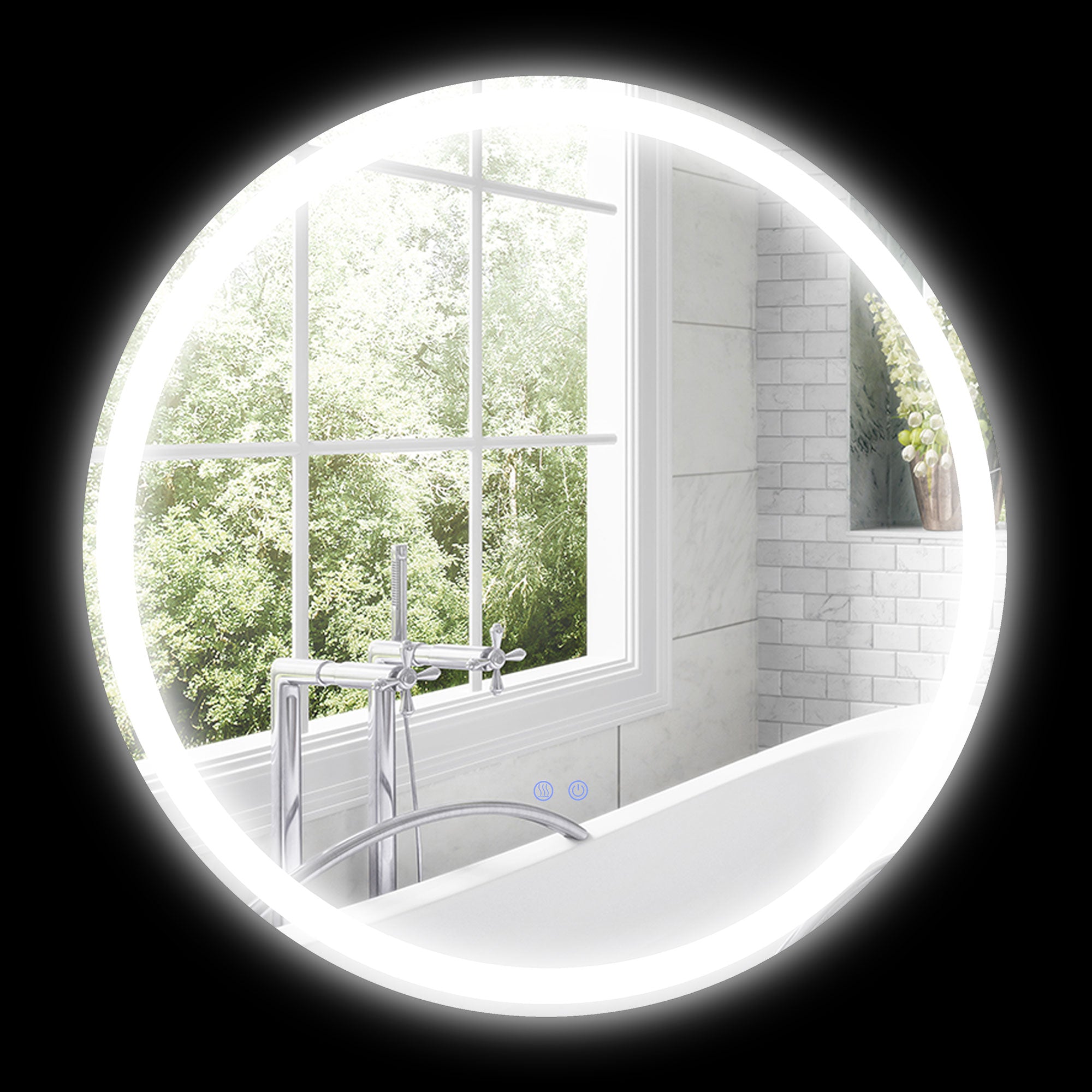 Miroir salle de bain avec éclairage Ø 60 cm miroir rond lumineux 3 couleurs interrupteur tactile système antibuée 29W blanc argent