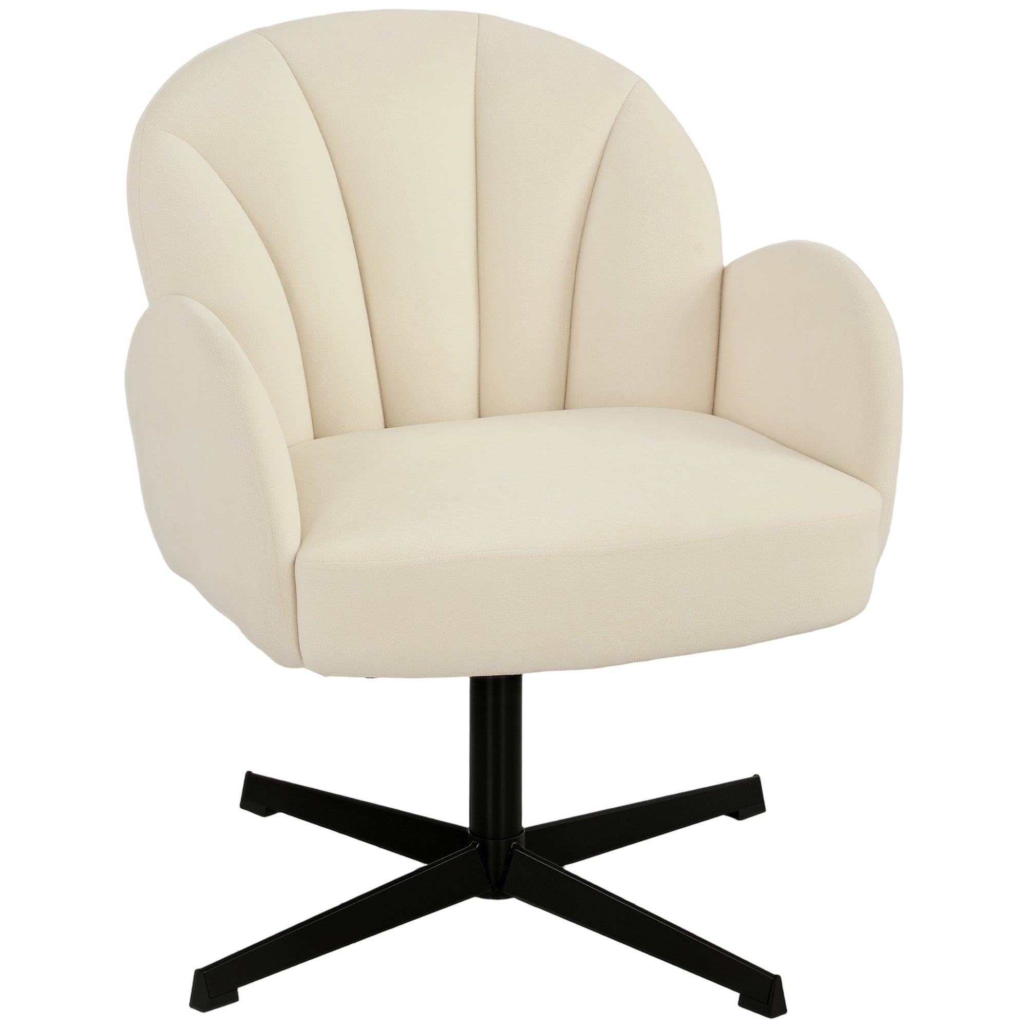 Fauteuil salon pivotant, fauteuil coquillage rembourré en velours avec coussin à ressorts, base en acier, chaise coiffeuse moderne, pour chambre, coins lecture, beige