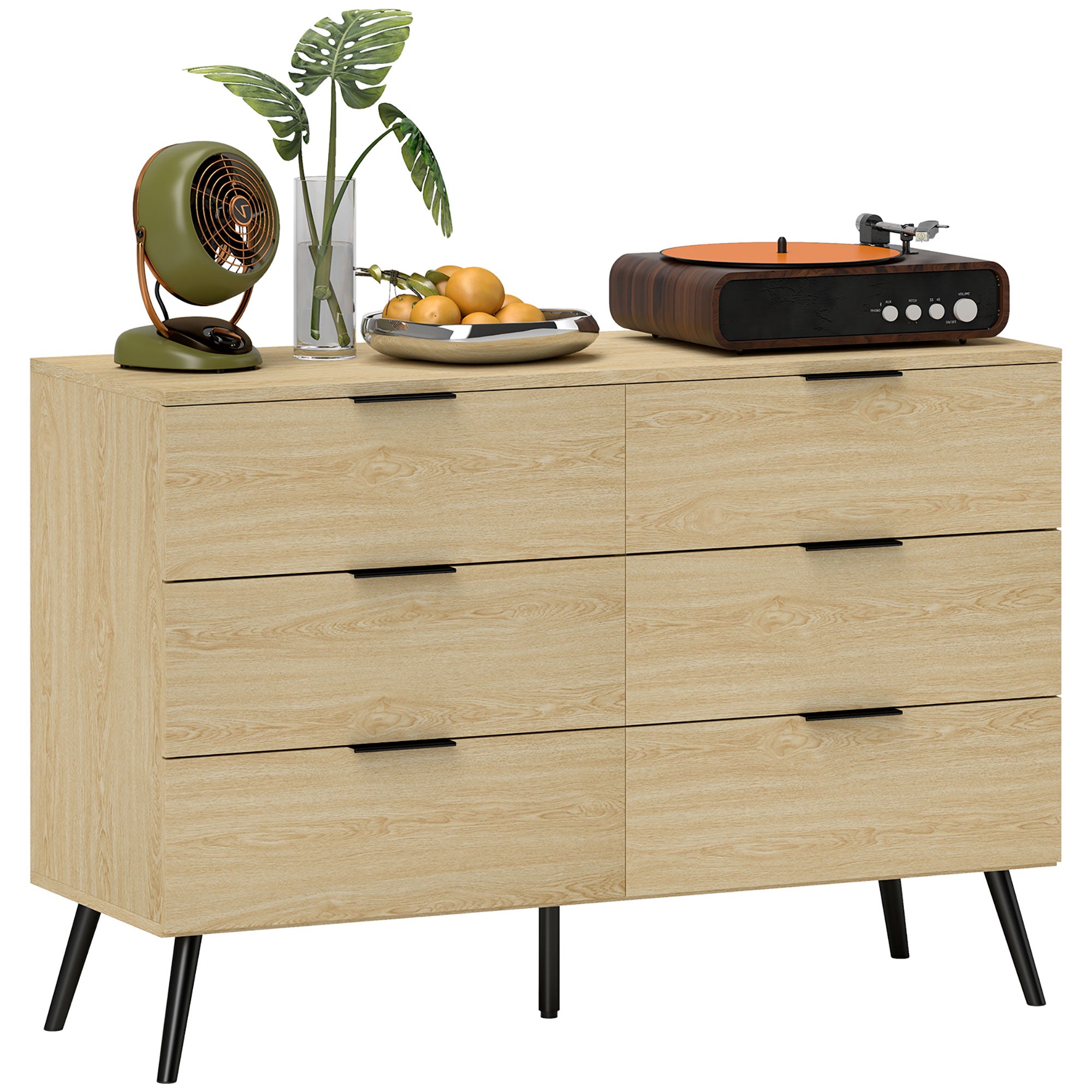 Commode 6 tiroirs Commode pour chambre à coucher design moderne avec anti-basculement 110L x 40l x 75H cm Aspect bois