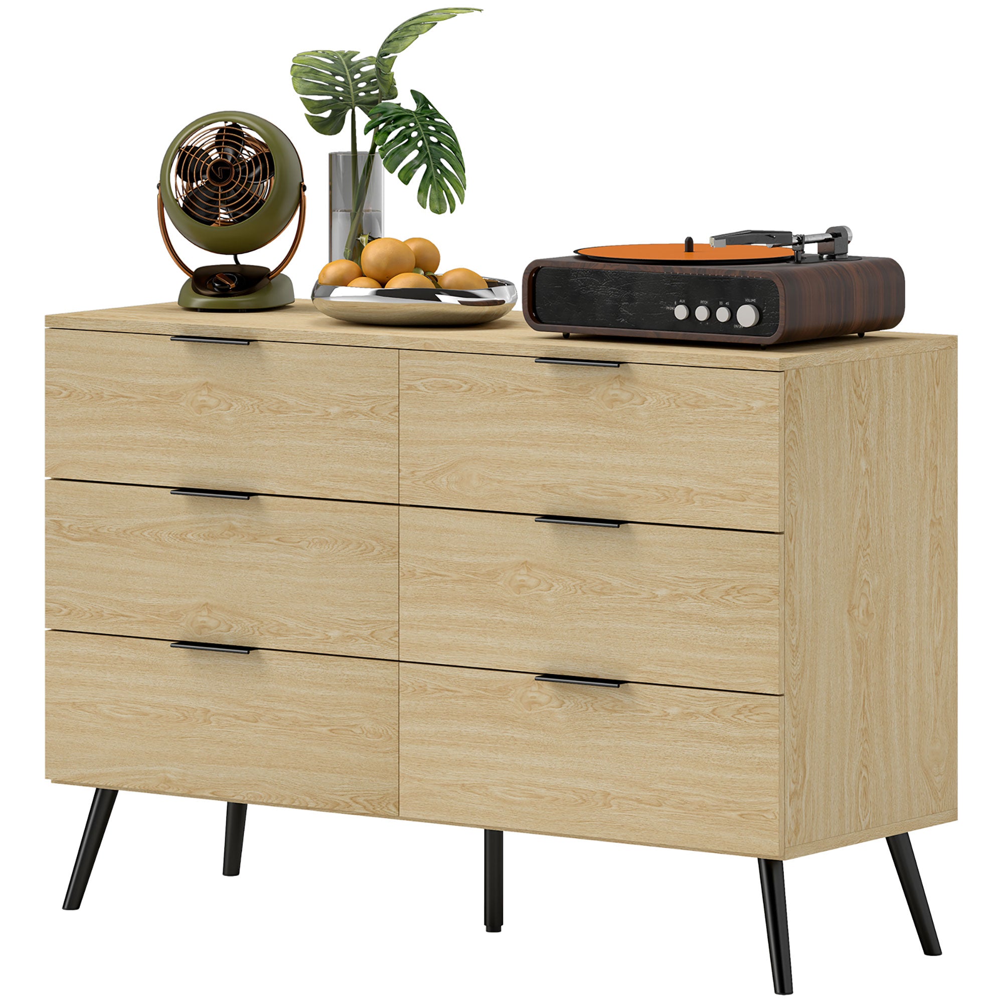 Commode 6 tiroirs Commode pour chambre à coucher design moderne avec anti-basculement 110L x 40l x 75H cm Aspect bois