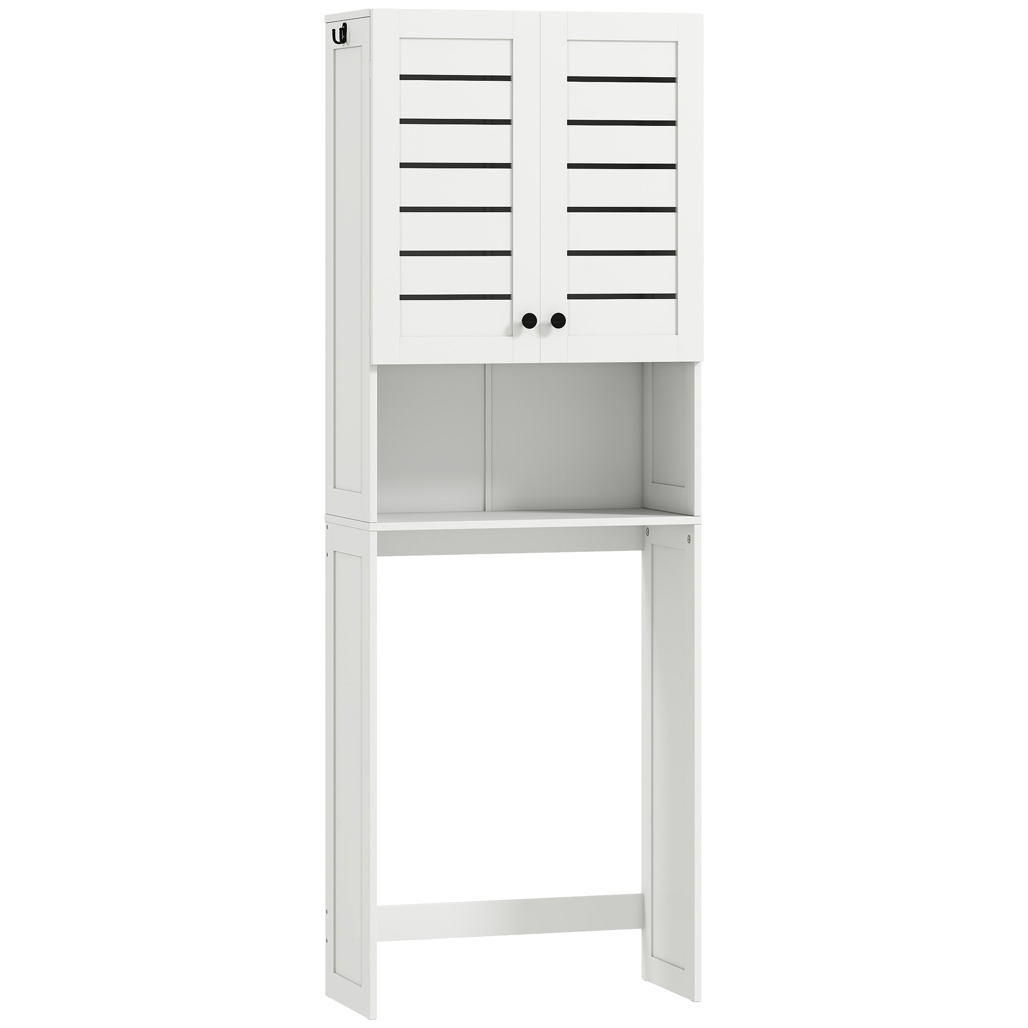 Meuble WC dessus de toilette/machine à laver avec placard à porte double, étagères, meuble toilettes WC rangement armoire salle de bain avec niches et portes à persiennes, 67x31,5x190cm, blanc