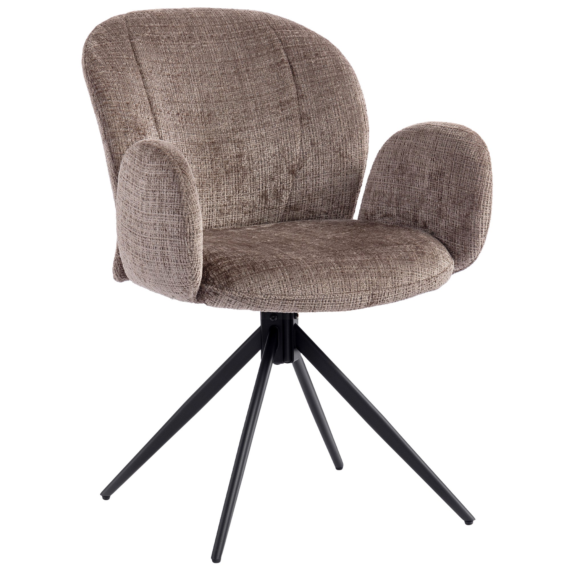 Chaise bureau ergonomique, fauteuil de bureau avec siège pivotant à retour automatique, dossier et accoudoirs rembourrés, tissu aspect lin, pour salon, chambre, télétravail, brun clair