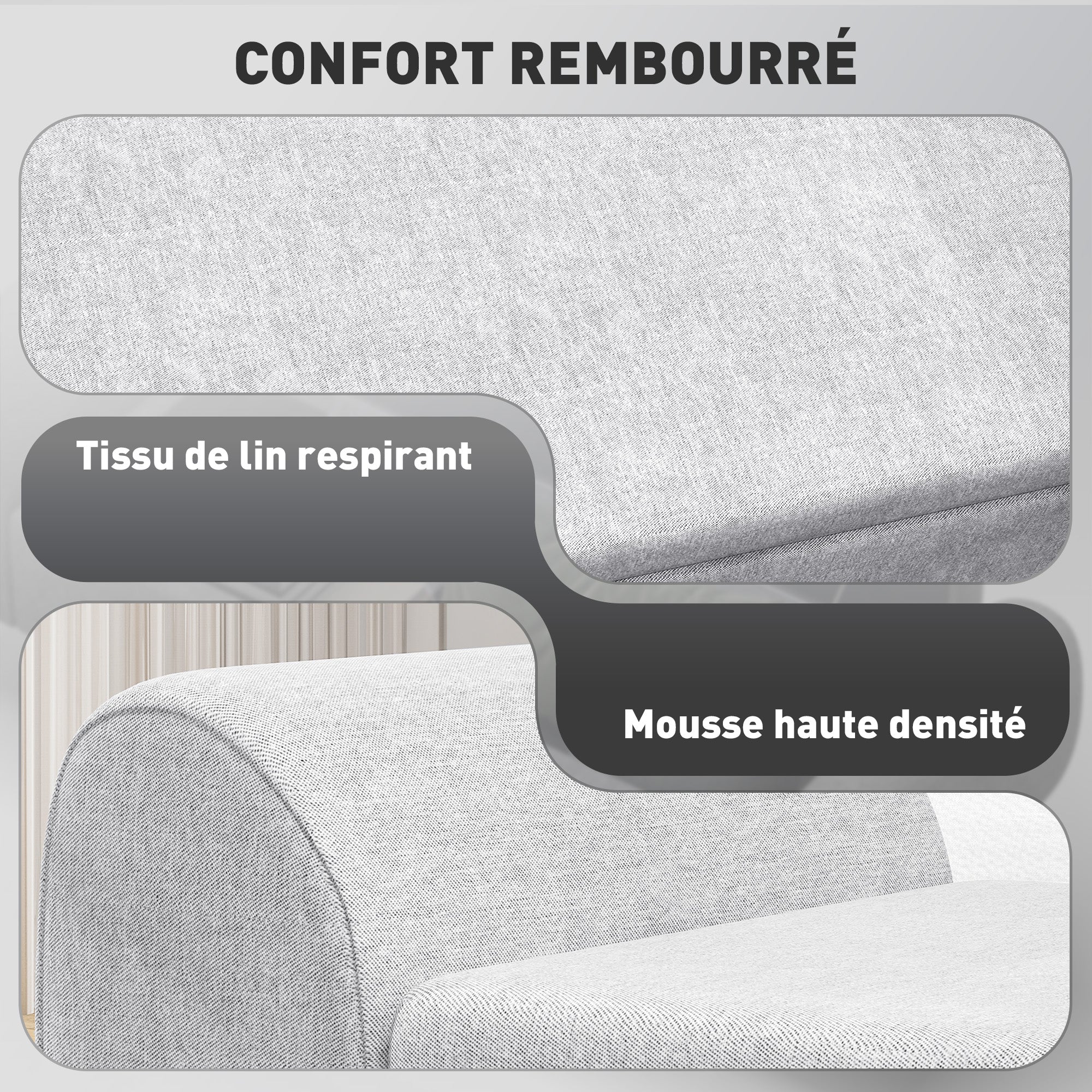 Banc de rangement 53,8L pouf salon bout de lit coffre de rangement repose-pieds avec siège rembourré en lin et accoudoirs, pour salon, chambre, entrée, 132 x 42 x 50 cm, gris