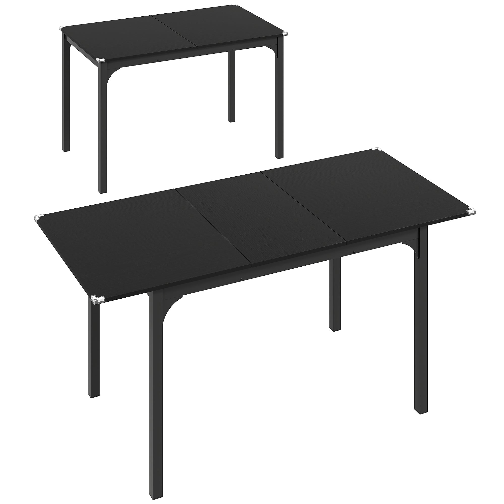 Table à manger pliante, table extensible cuisine rectangulaire jusqu'à 4 à 6 personnes, pieds en acier, pour petits espaces, salle à manger, noir