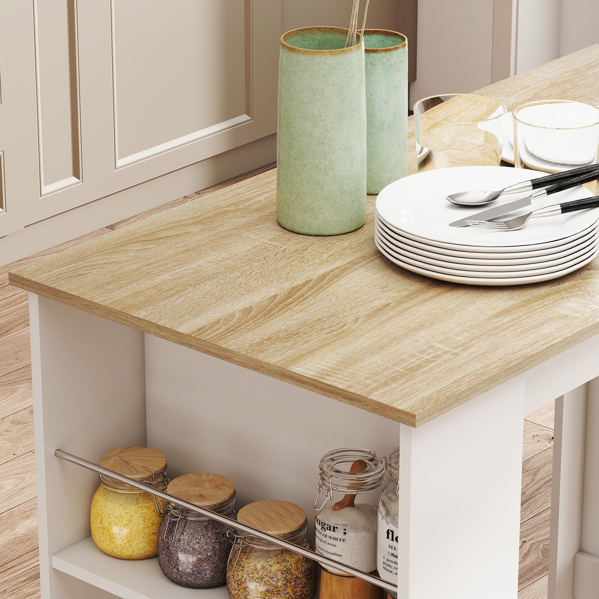 Table de bar table haute de cuisine mange-debout comptoir - dim. 112L x 57l x 106H cm - 3 étagères - aspect chêne clair blanc