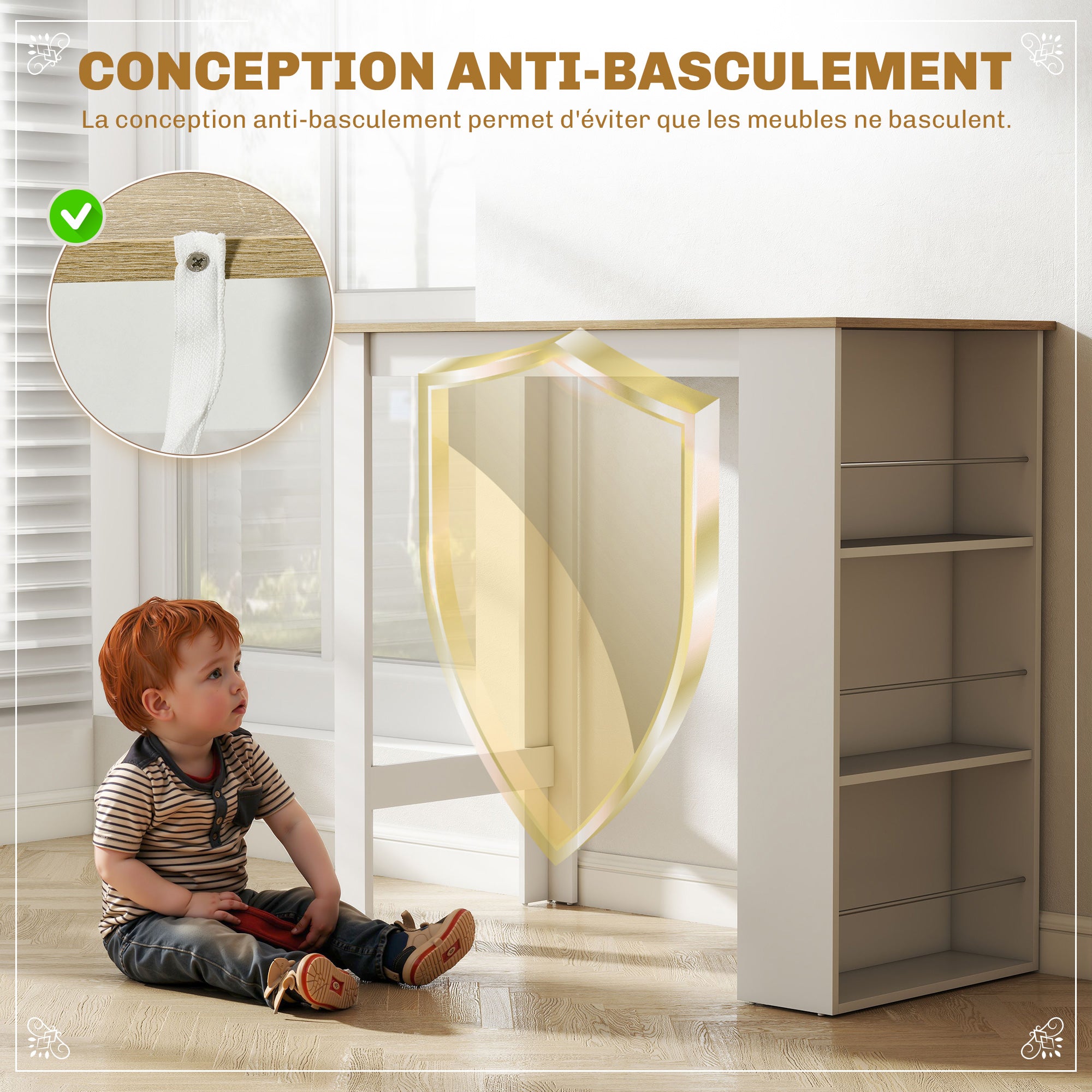 Table de bar table haute de cuisine mange-debout comptoir - dim. 112L x 57l x 106H cm - 3 étagères - aspect chêne clair blanc