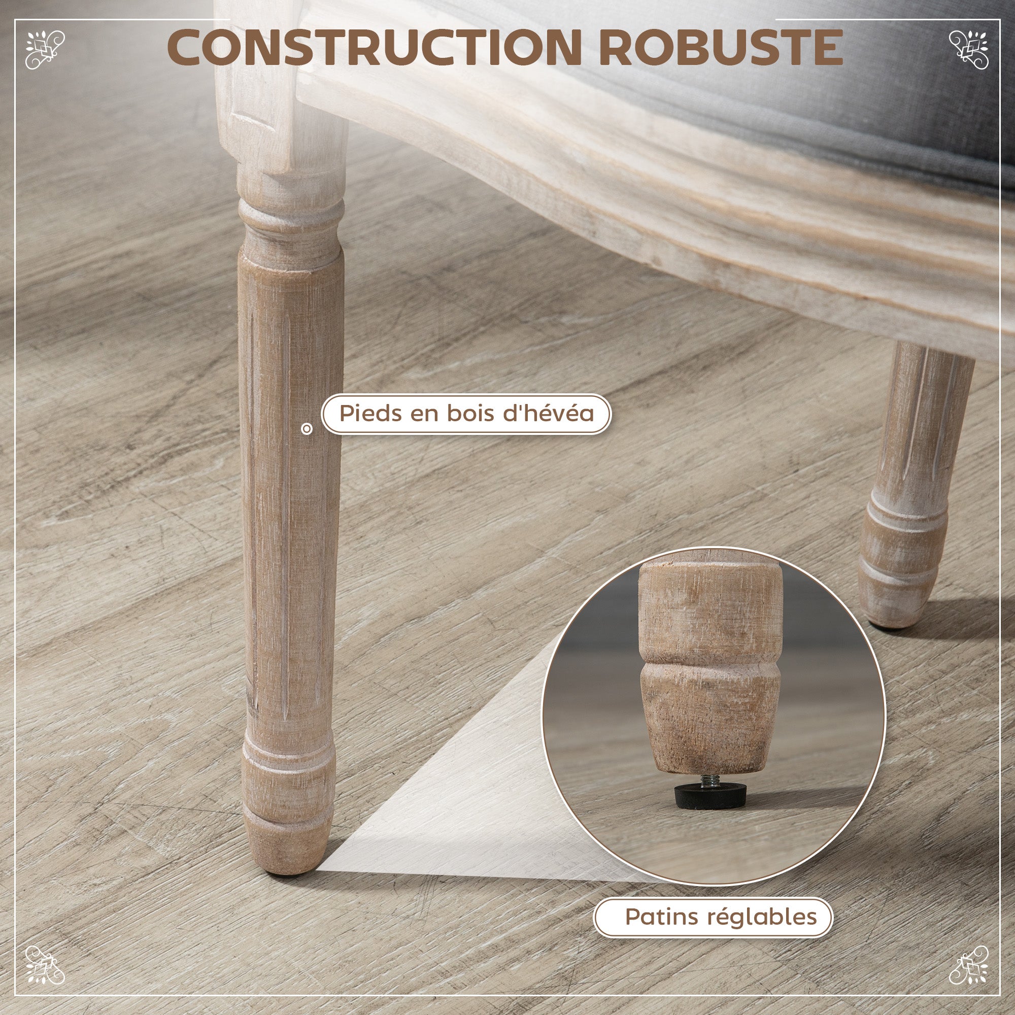 Lot de 2 chaises de Salle à Manger - Chaise de Salon médaillon Style Louis XVI - Bois Massif sculpté, patiné - Dossier cannage - Aspect Lin Gris