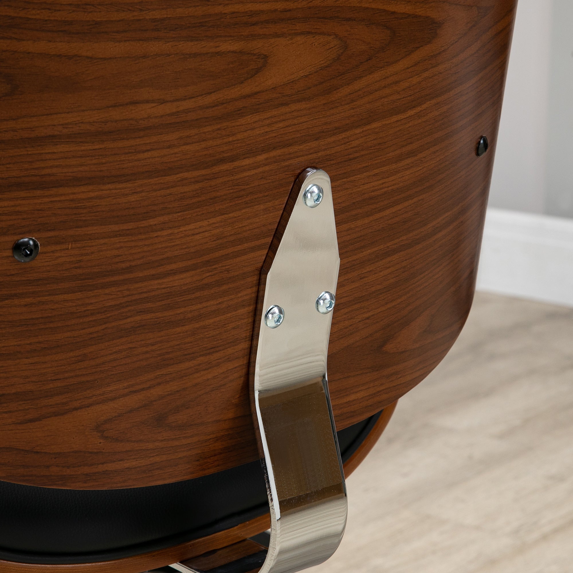 Chaise de bureau design vintage hauteur réglable siège pivotant 360° piètement chromé Bois peuplier revêtement synthétique 53L x 53P x 77-87H cm noir