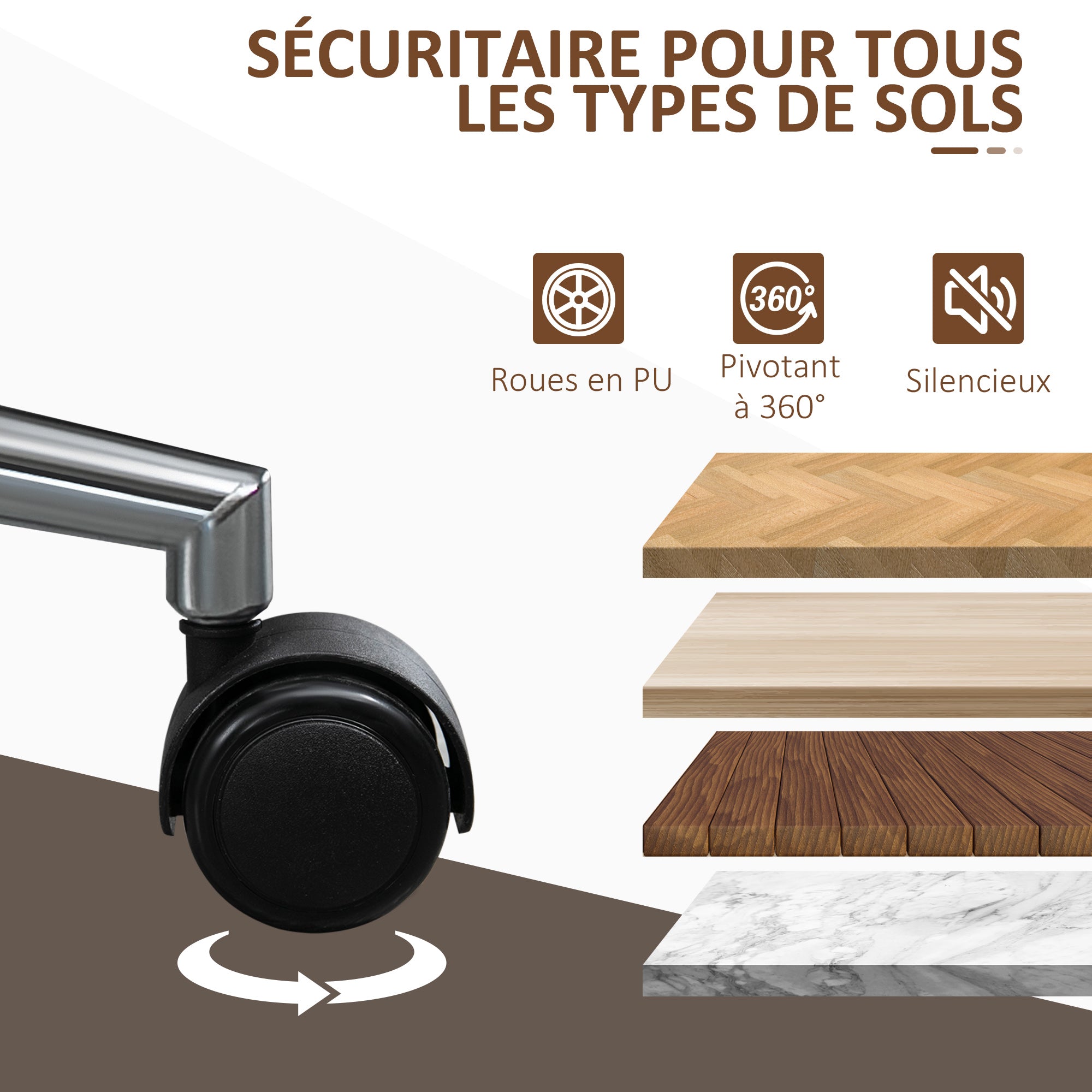 Chaise de bureau design vintage hauteur réglable siège pivotant 360° piètement chromé Bois peuplier revêtement synthétique 53L x 53P x 77-87H cm noir