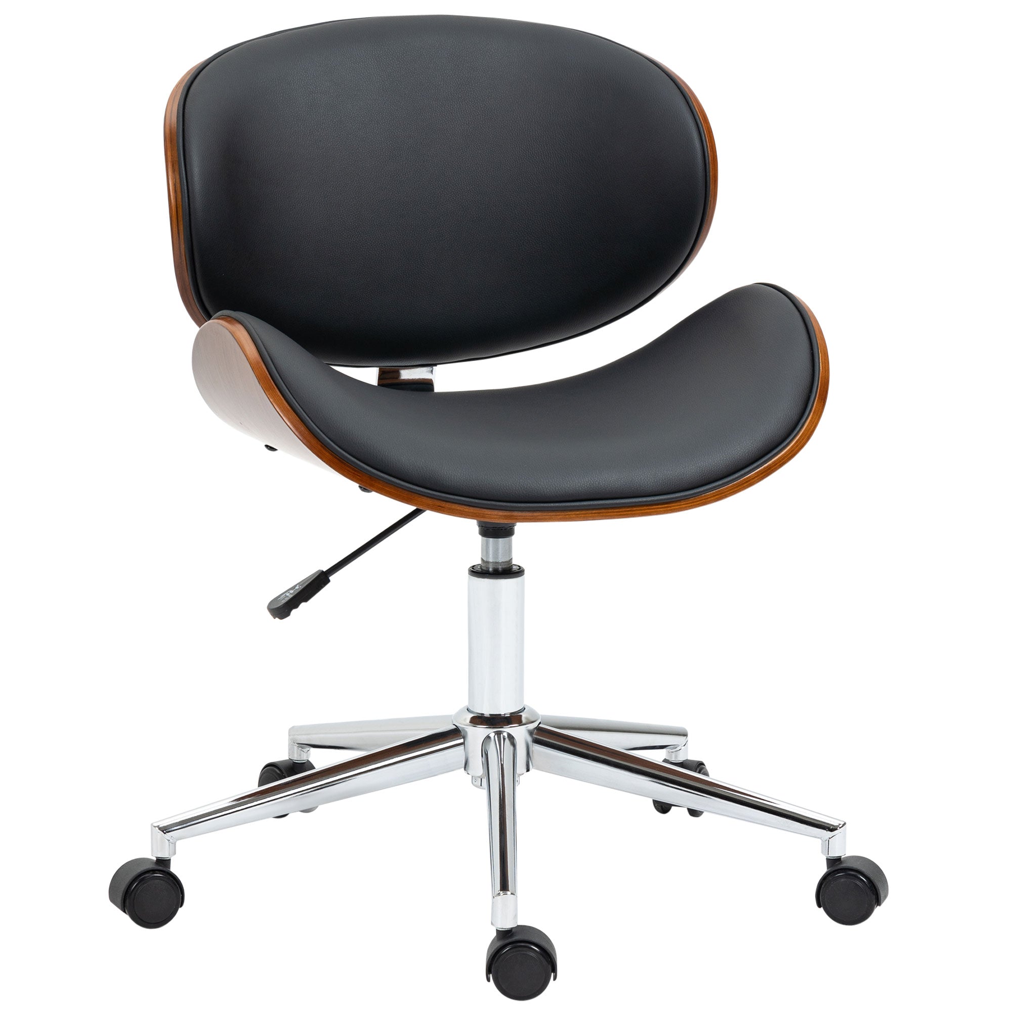 Chaise de bureau design vintage hauteur réglable siège pivotant 360° piètement chromé Bois peuplier revêtement synthétique 53L x 53P x 77-87H cm noir