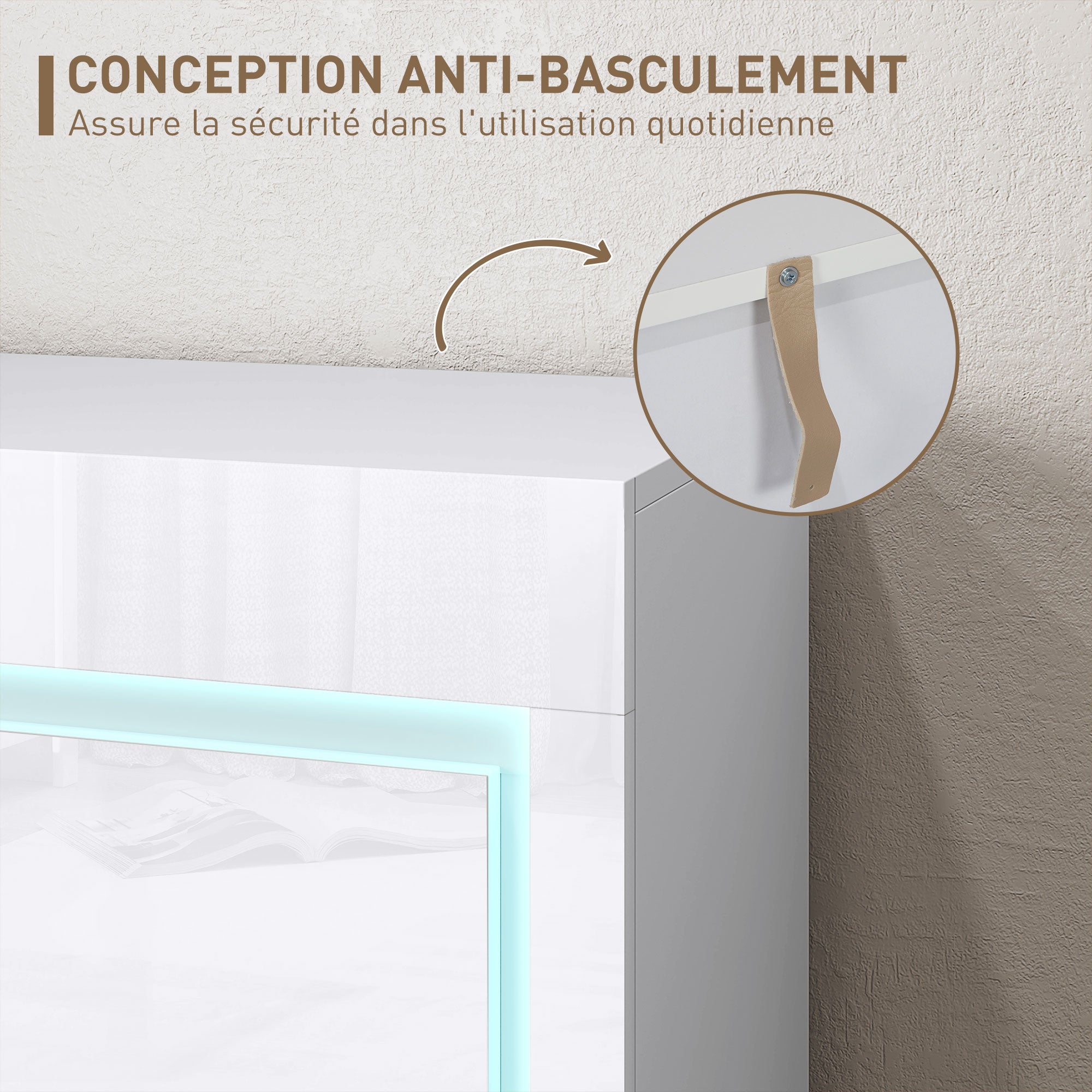 Buffet salon, meuble de rangement avec éclairage LED 4 tiroirs portes à fermeture douce et étagères réglables, style moderne, buffet salle à manger et cuisine, 120 x 34 x 80 cm, blanc brillant