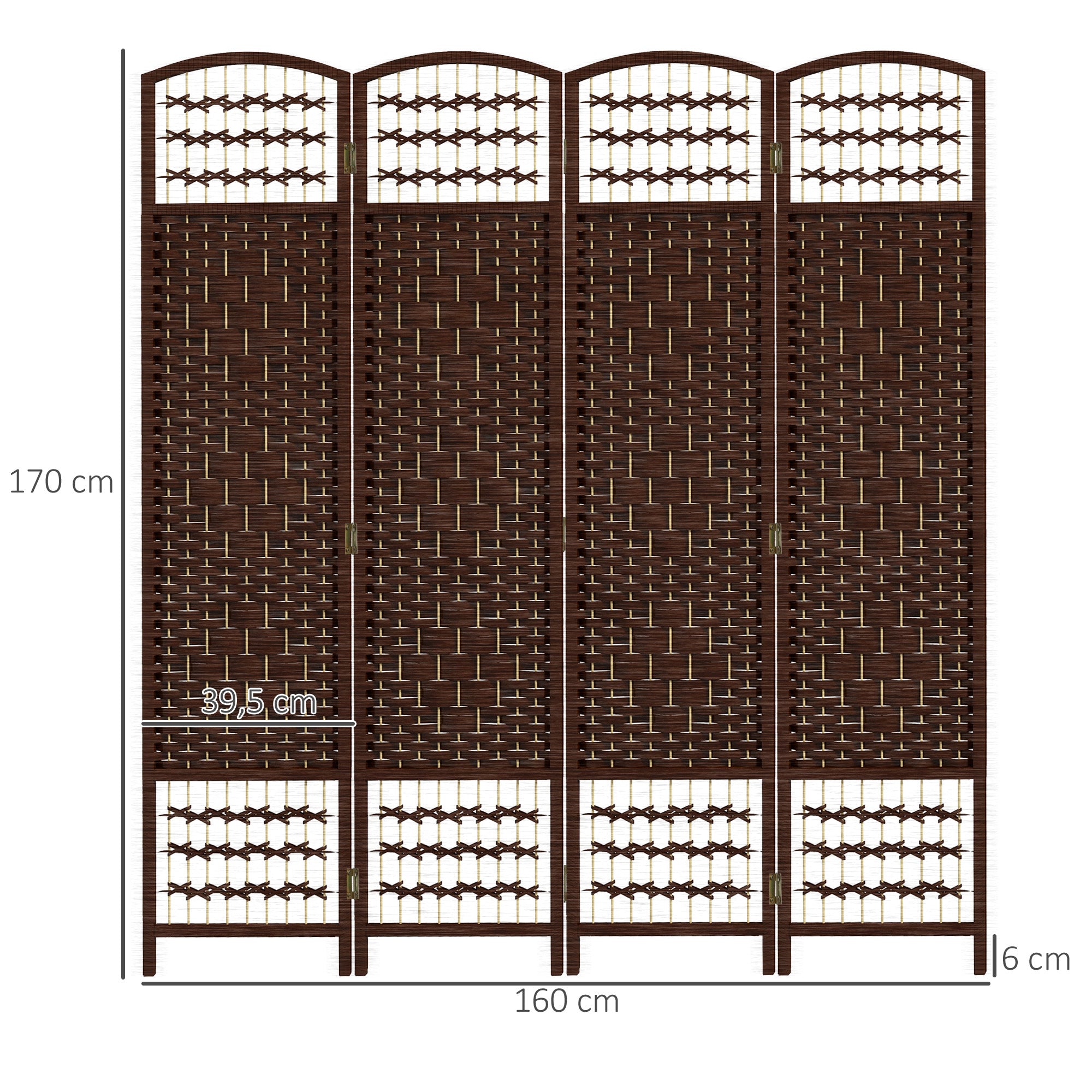 Paravent en bois 160 x 170 cm séparateur de pièce pliable 4 panneaux cloison de séparation chambre à coucher maison intérieur marron