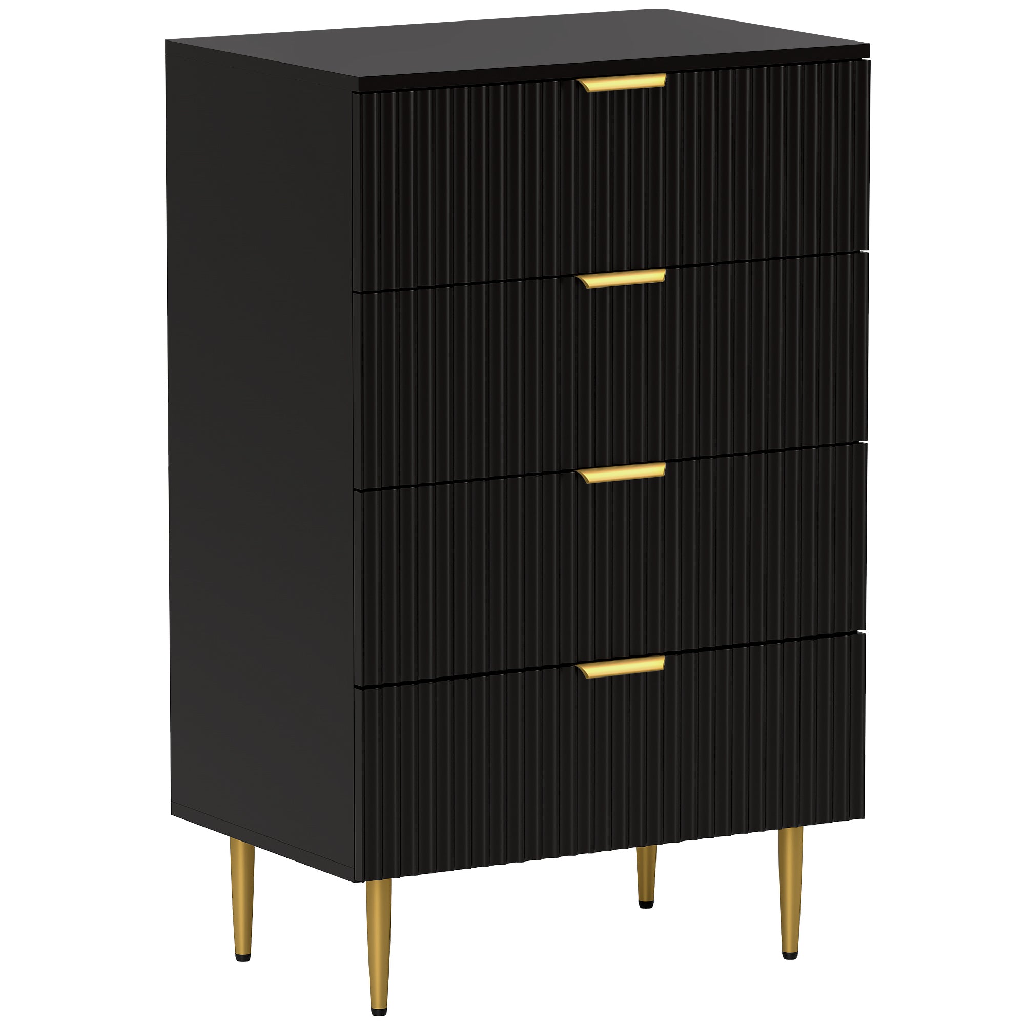 Commode 4 tiroirs commode chambre meuble de rangement moderne avec poignées et pieds dorés, pour chambre à coucher, salon, dim. 60 x 40 x 96 cm, noir