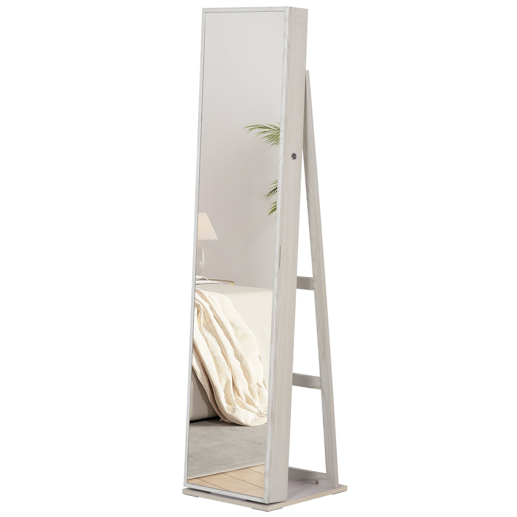 Armoire à Bijoux avec Miroir sur Pied Multi-rangements éclairage LED Blanc dim. 38L x 38l x H157 cm