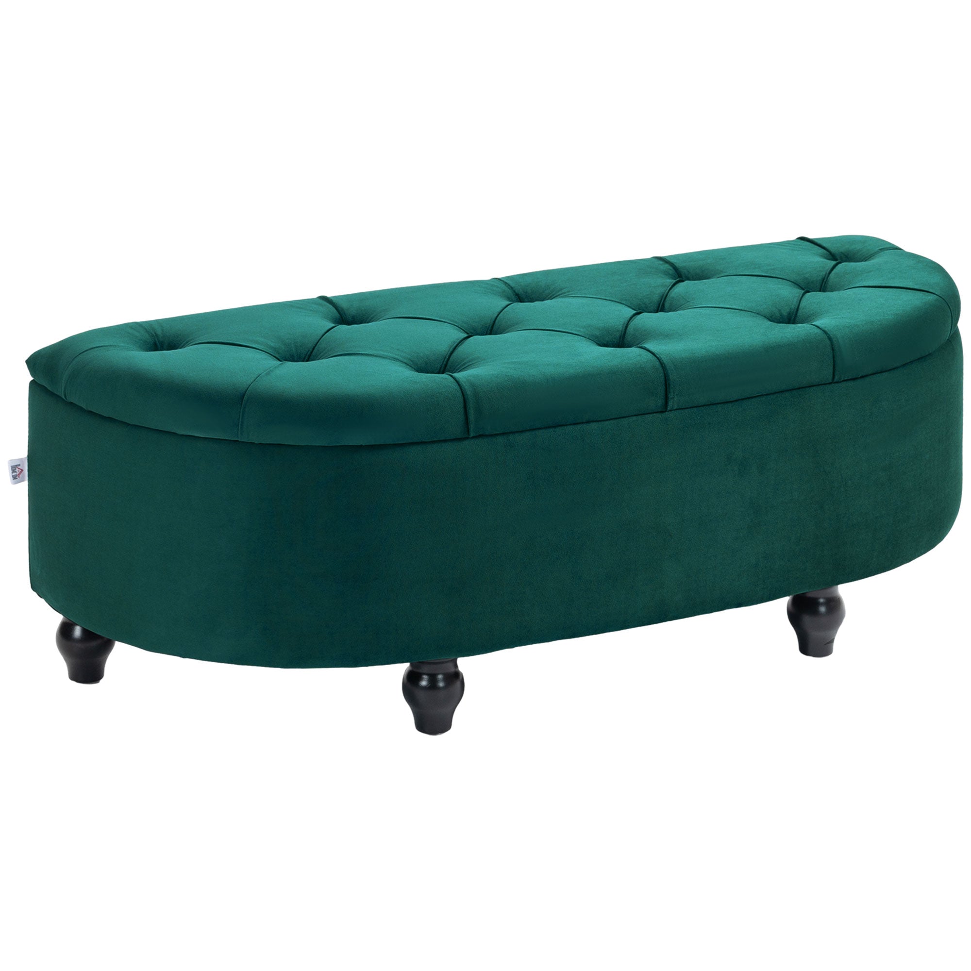 Banc de rangement, coffre de rangement design capitonné demi-cercle bout de lit avec revêtement velours, pieds en bois d'hévéa, pour salon, chambre, entrée, 120 x 46 x 42 cm, vert