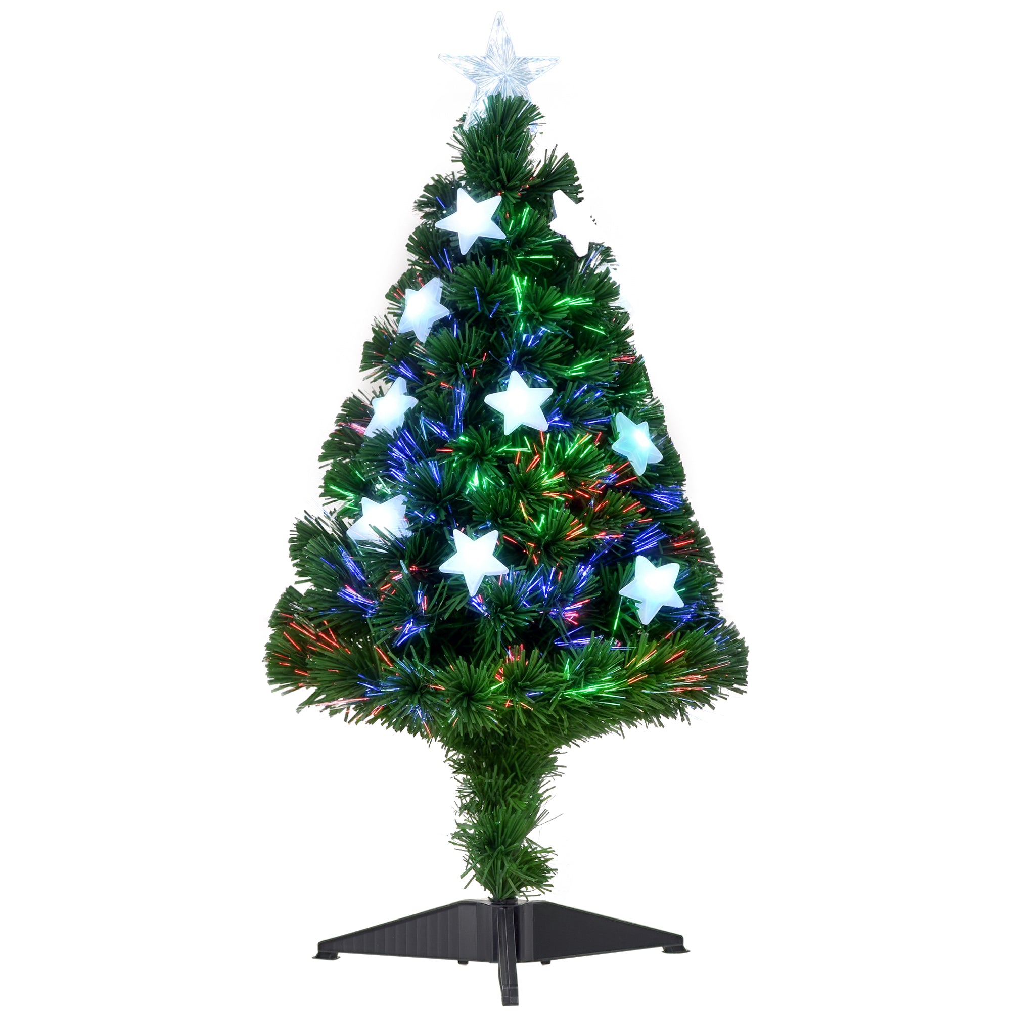 Sapin de Noël Artificiel Lumineux 90H cm Fibre Optique LED Multicolore + Support Pied 90 Branches étoile Sommet Brillante Vert