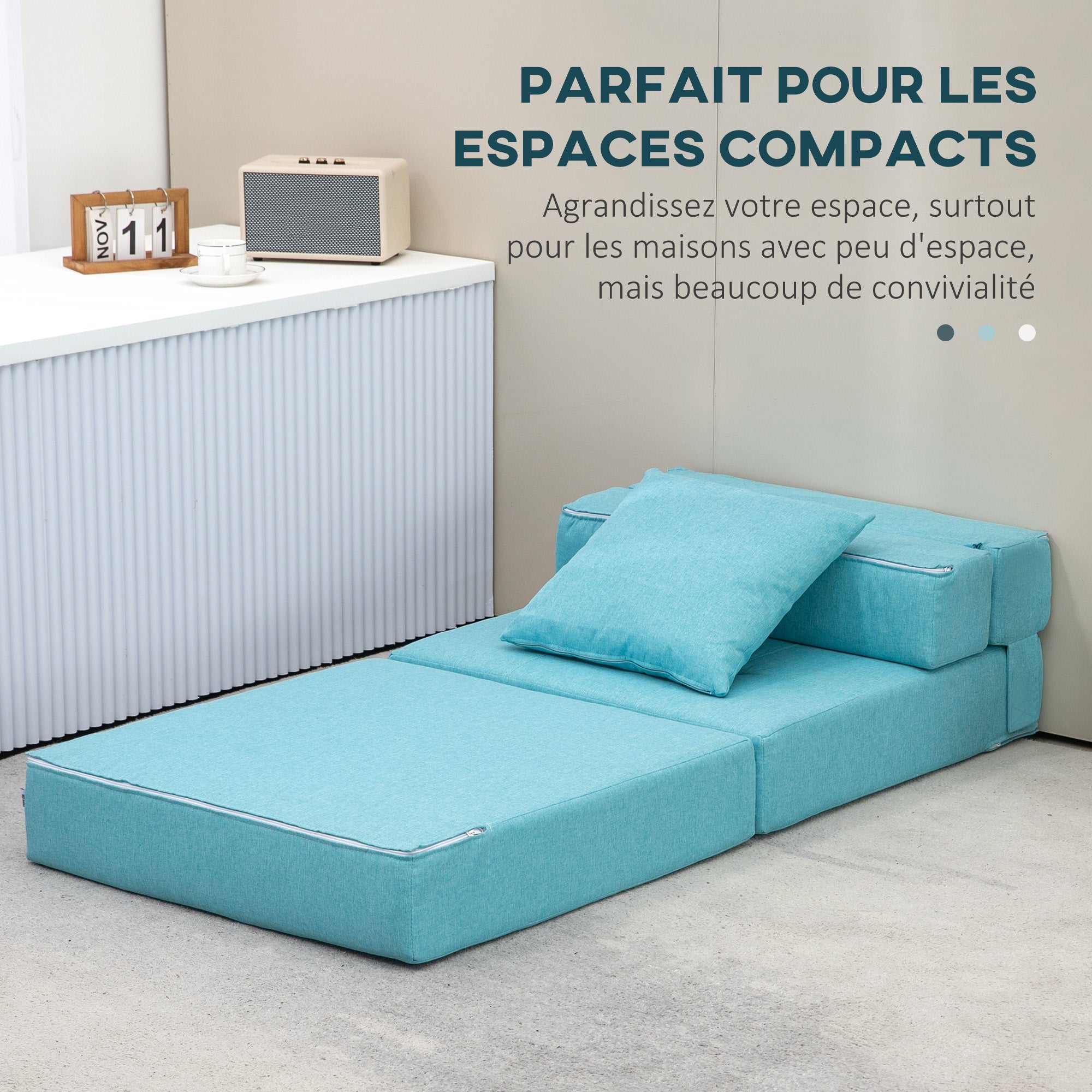 Fauteuil convertible 1 place fauteuil lit chauffeuse 1 place - coussin déhoussable inclus - chaise de sol pour invités, salon, charge 120 kg, bleu