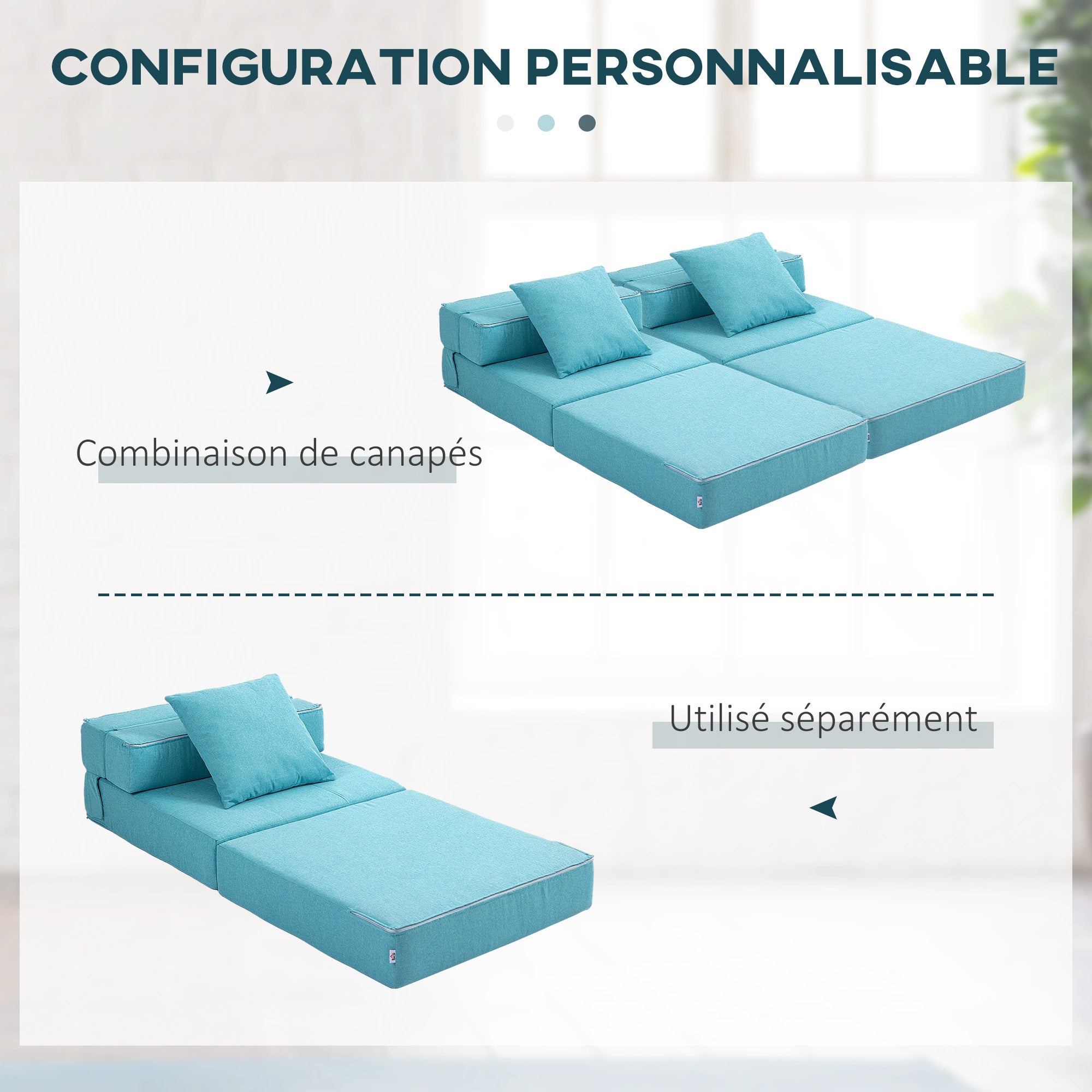 Fauteuil convertible 1 place fauteuil lit chauffeuse 1 place - coussin déhoussable inclus - chaise de sol pour invités, salon, charge 120 kg, bleu