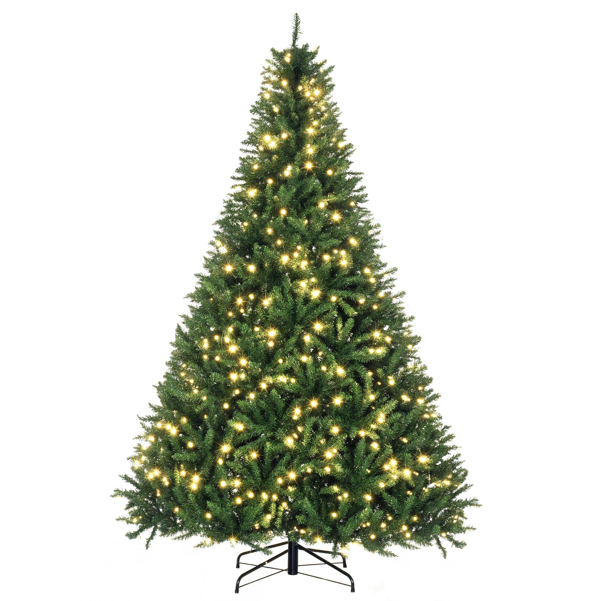 Sapin de Noël Artificiel Lumineux 210H cm LED x 700 Blanc Chaud + Support Pied 2154 Branches Vert
