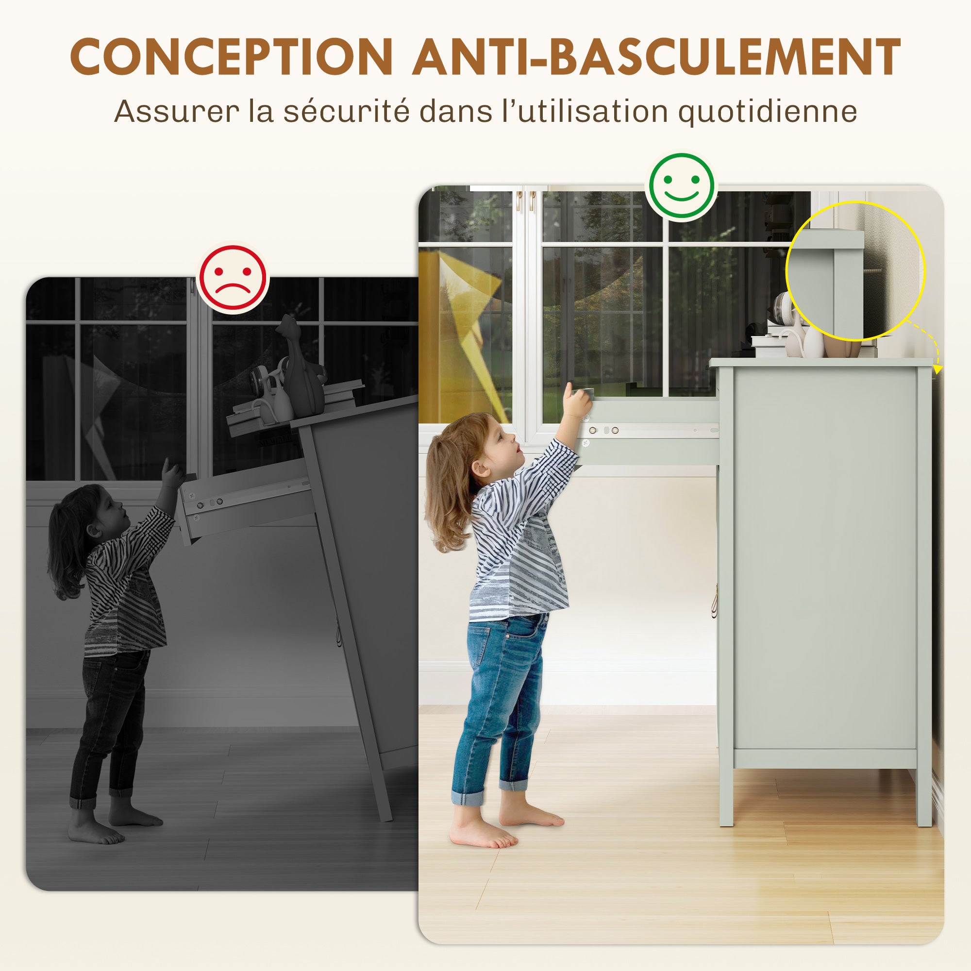 Buffet salon, meuble de rangement avec tiroir, double porte, étagère réglable, poignées en PU, style moderne, buffet salle à manger et cuisine, 80 x 40 x 90 cm, vert clair