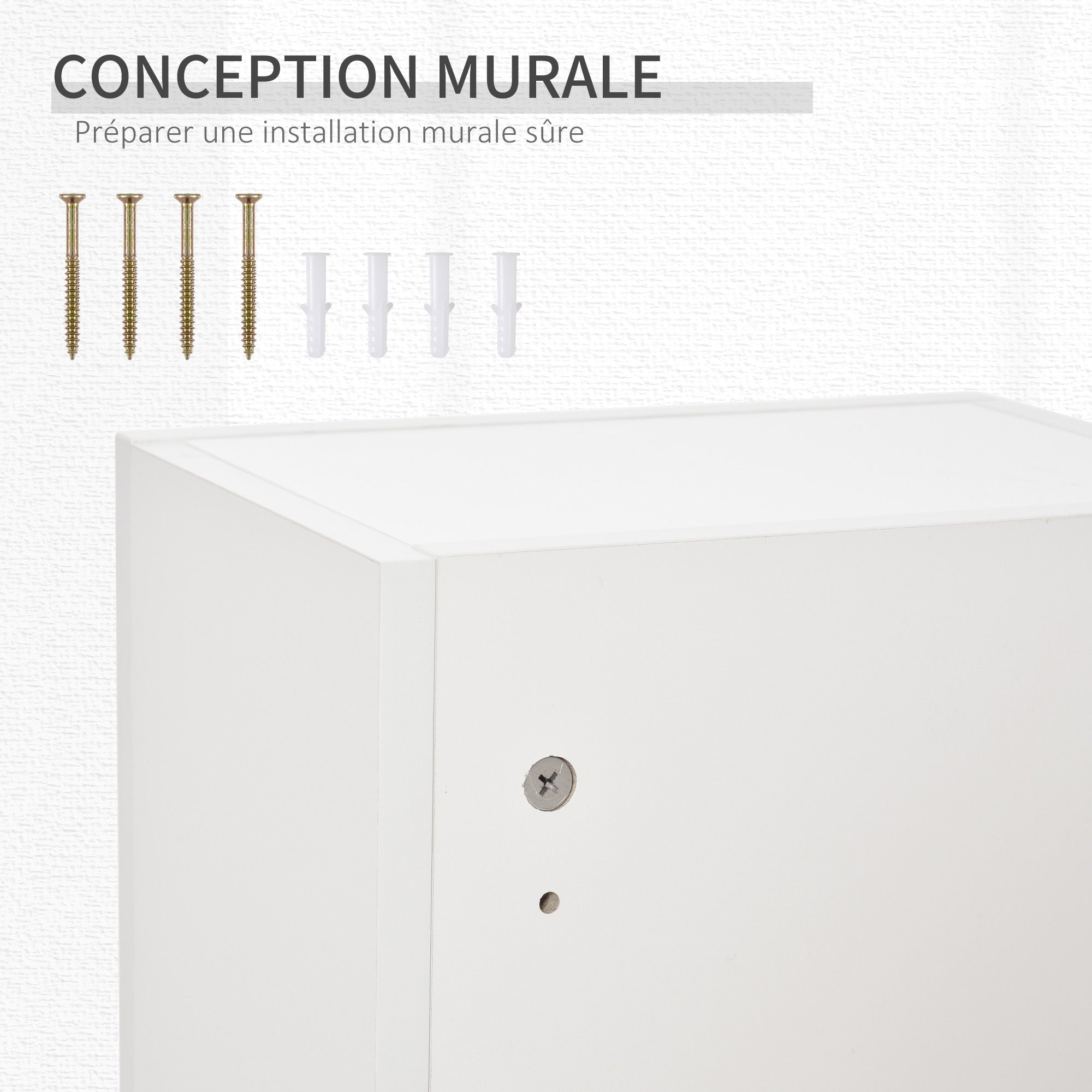 Armoire à pharmacie murale avec serrure, 5 étagères et tablettes réglables, bois et verre, blanc, 30x20x70cm