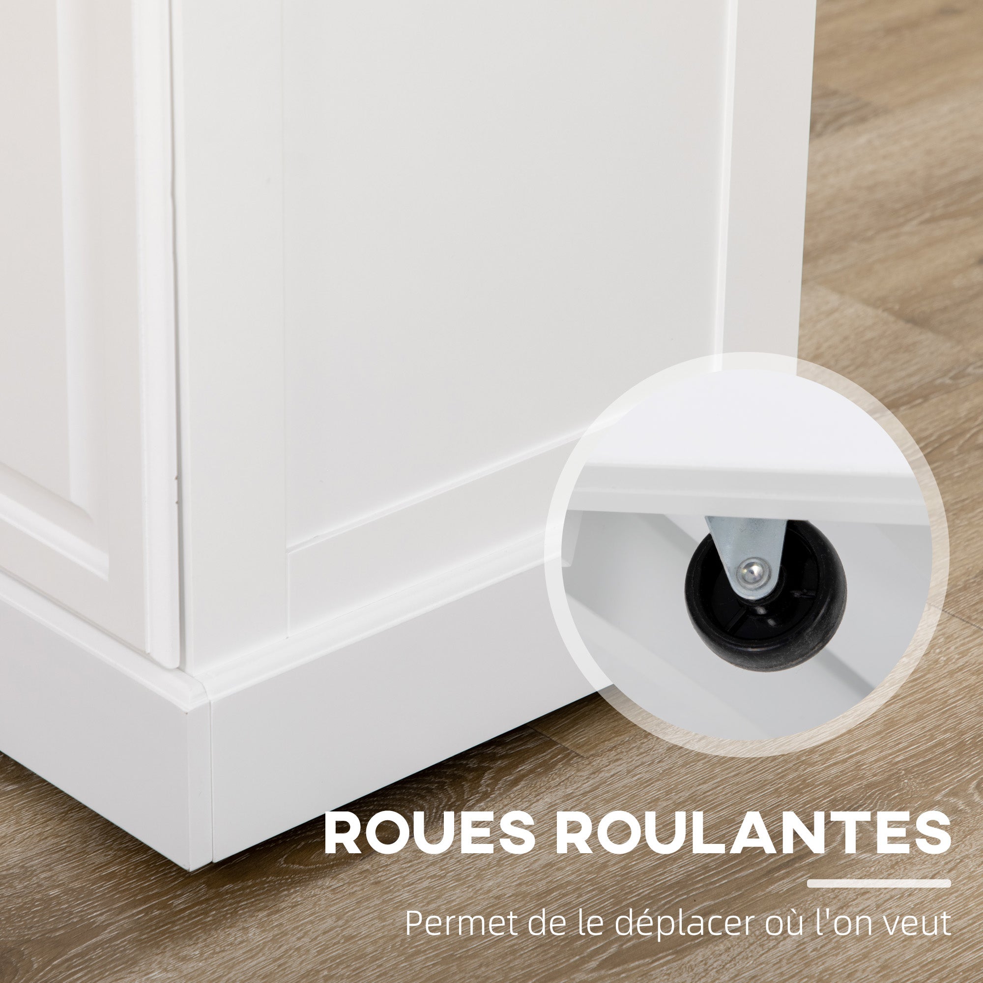 Ilot de cuisine Chariot de cuisine à roulettes Desserte polyvalent avec 2 tiroirs 3 portes Porte-serviettes et porte-épices pour salle à manger dim. 110L x 45l x 91H cm Blanc