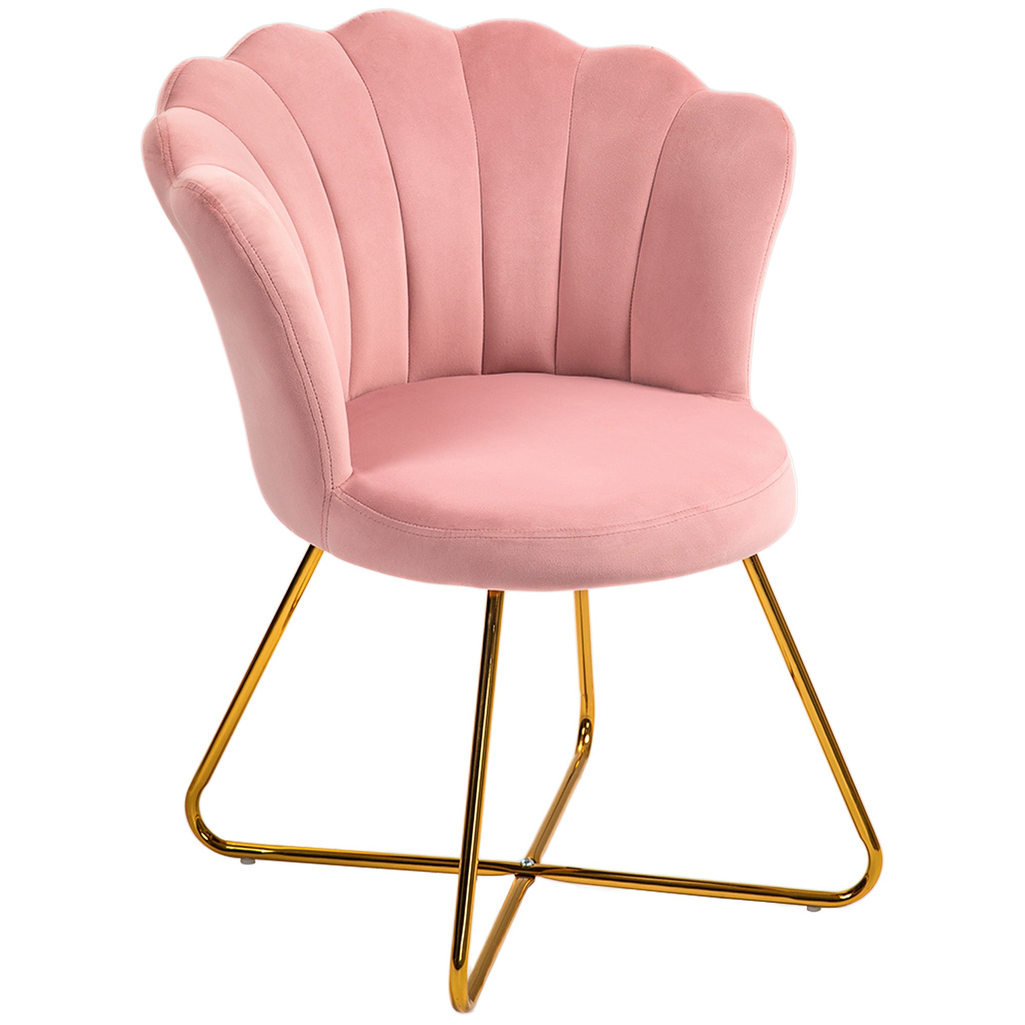 Fauteuil coquillage chaise coiffeuse fauteuil en velours fauteuil de salon avec pieds en acier pour salon et chambre 69 x 64 x 80 cm rose