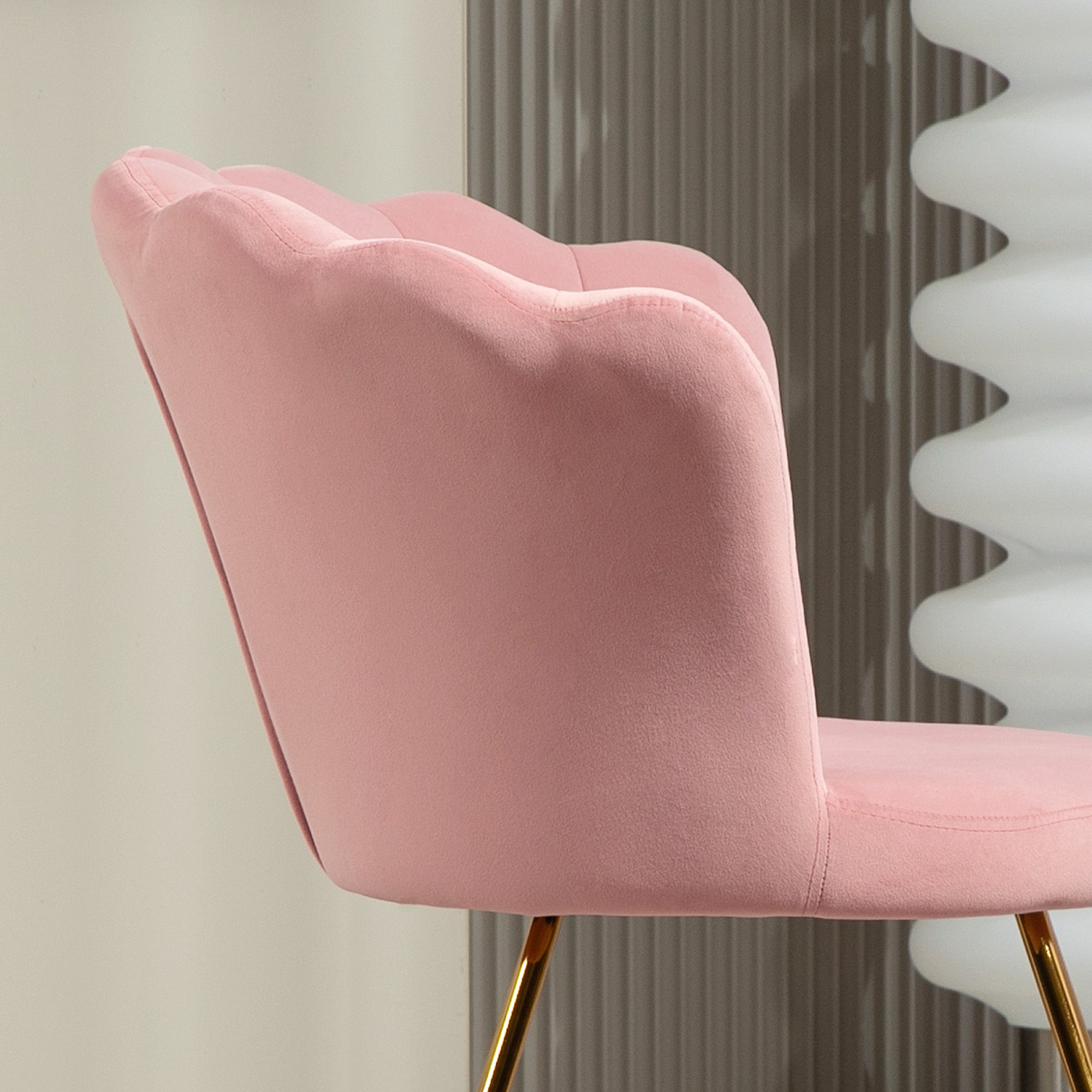 Fauteuil coquillage chaise coiffeuse fauteuil en velours fauteuil de salon avec pieds en acier pour salon et chambre 69 x 64 x 80 cm rose
