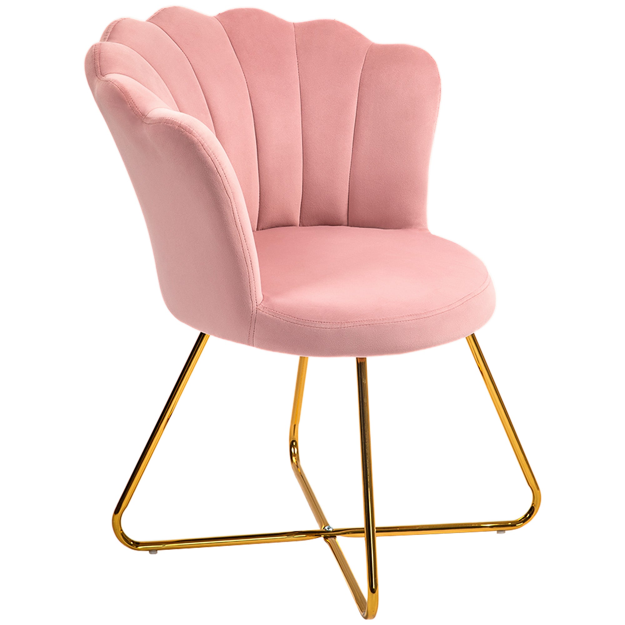 Fauteuil coquillage chaise coiffeuse fauteuil en velours fauteuil de salon avec pieds en acier pour salon et chambre 69 x 64 x 80 cm rose