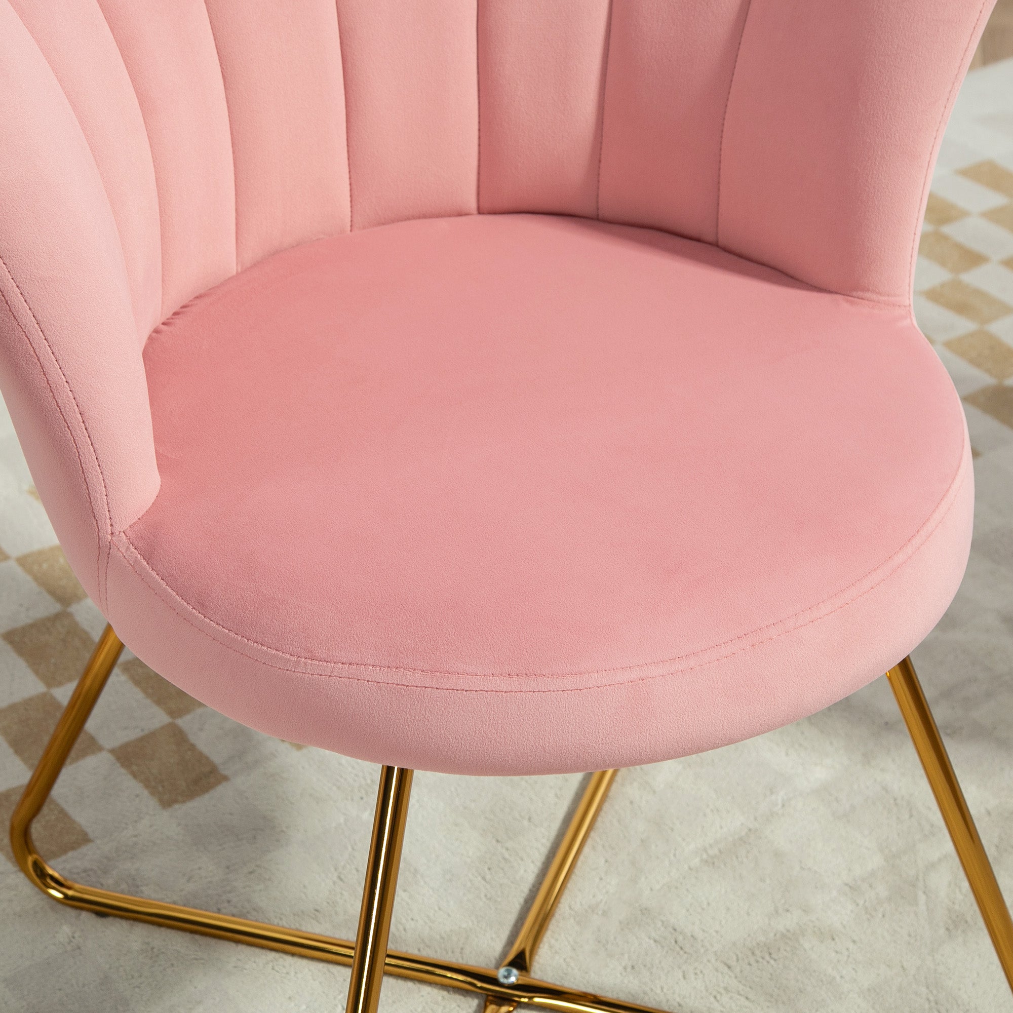 Fauteuil coquillage chaise coiffeuse fauteuil en velours fauteuil de salon avec pieds en acier pour salon et chambre 69 x 64 x 80 cm rose