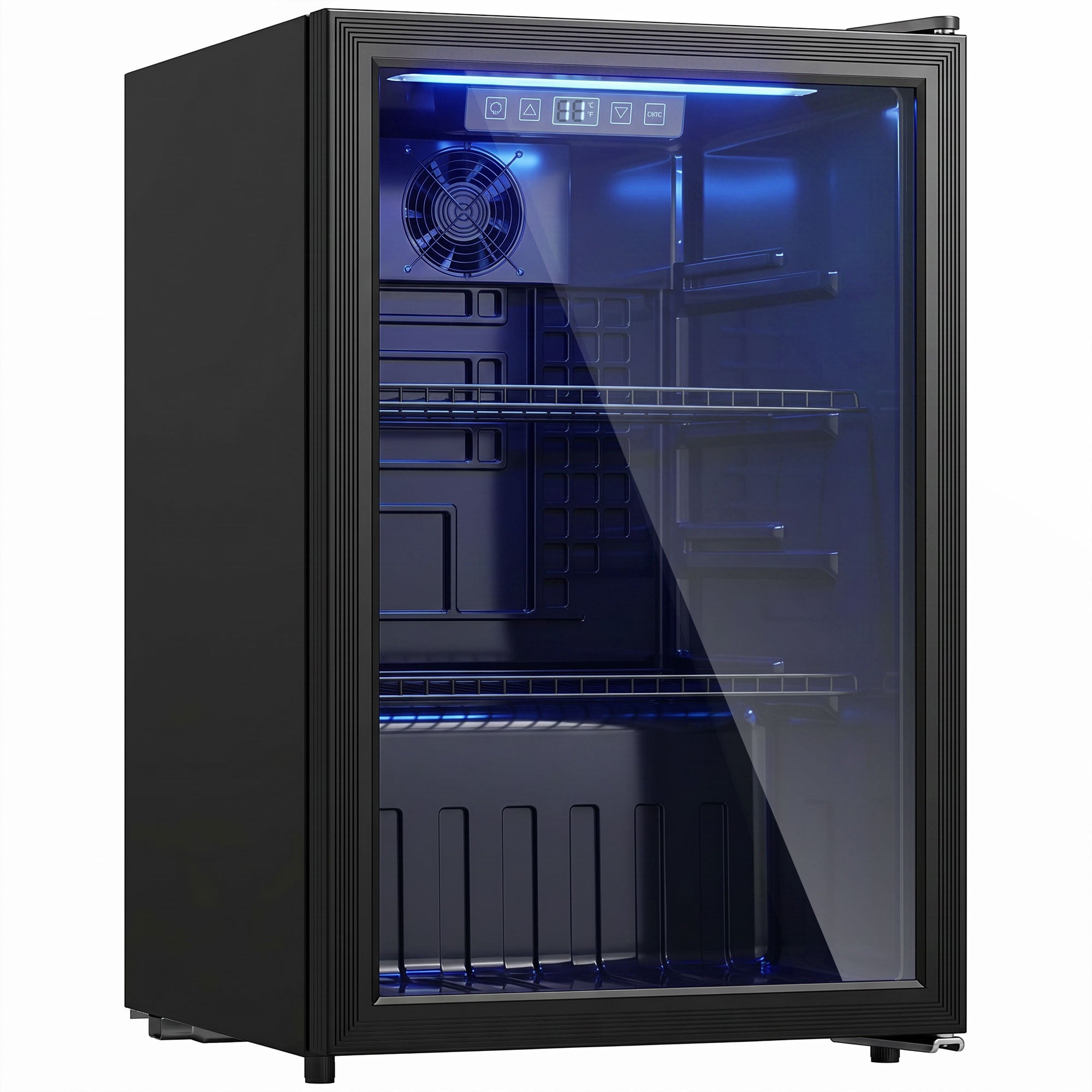 Réfrigérateur à Boissons 70L et 70 Canettes, Petit Frigo Silencieux en Pose Libre, Porte en Verre Trempé Double, Étagères Réglables, Éclairage LED, pour Soda Bière Vin dans Chambre Bureau, Noir