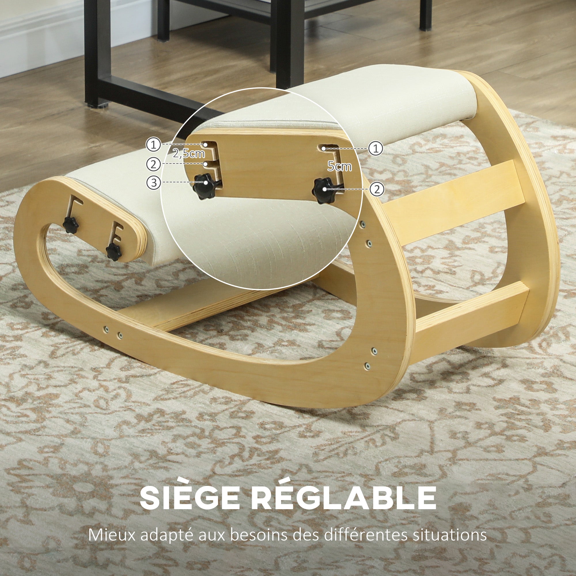 Siège assis genoux, siège ergonomique en bois à bascule, chaise à genoux réglable pour bureau à domicile, améliorer la posture, maux de dos, crème