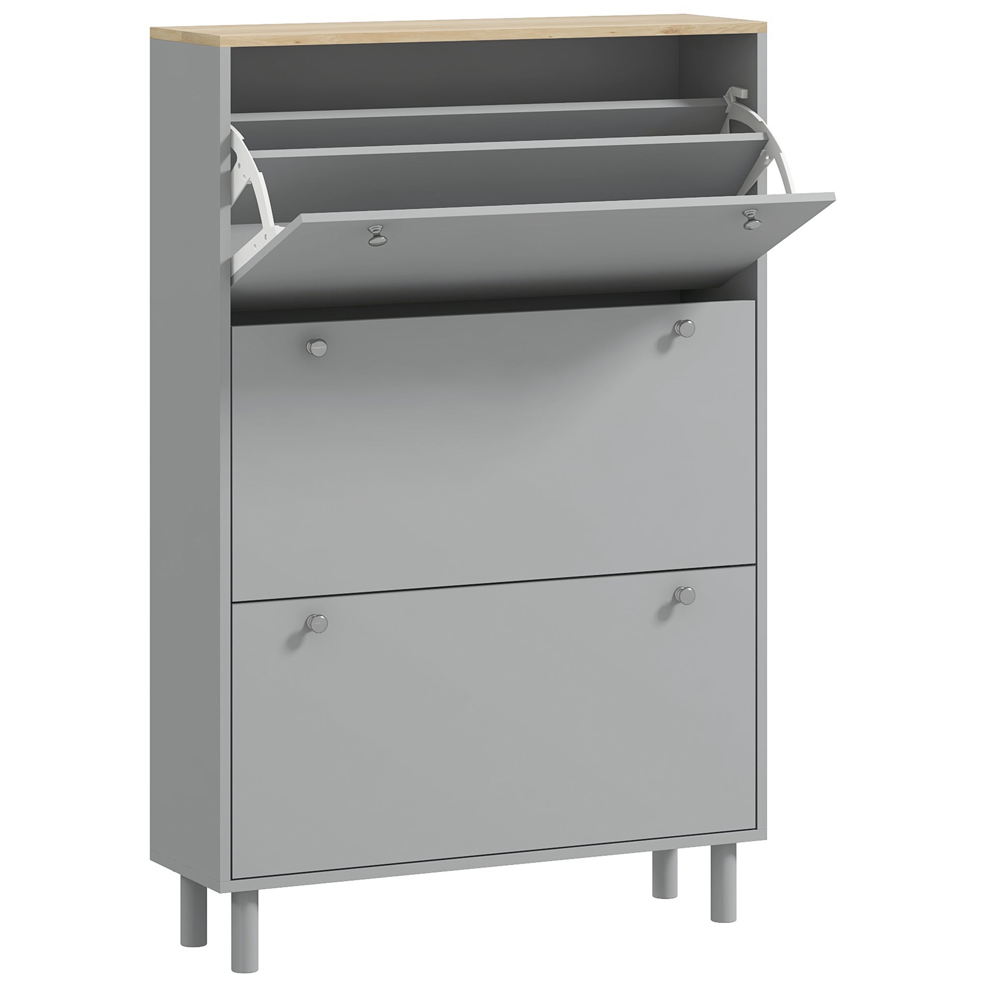 Meuble à chaussures 24 paires, armoire à chaussures étroite, meuble d'entrée avec 3 tiroirs rabattables et étagères réglables, pour couloir et entrée, 80x23,5x121cm, gris