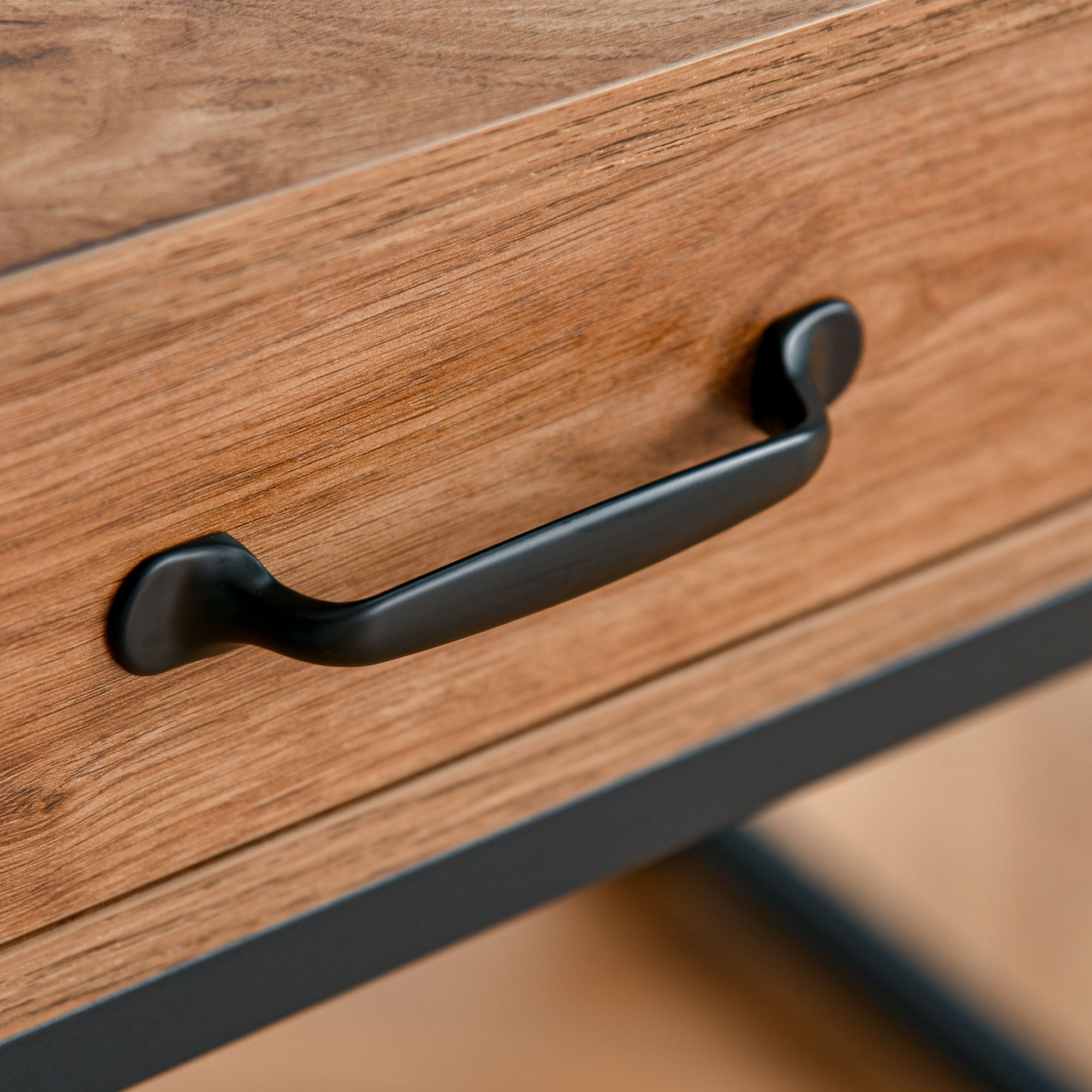 Bureau Style Industriel dim. 120L x 60l x 76H cm tiroir + 2 niches piètement métal Noir Plateau Aspect Bois Noyer