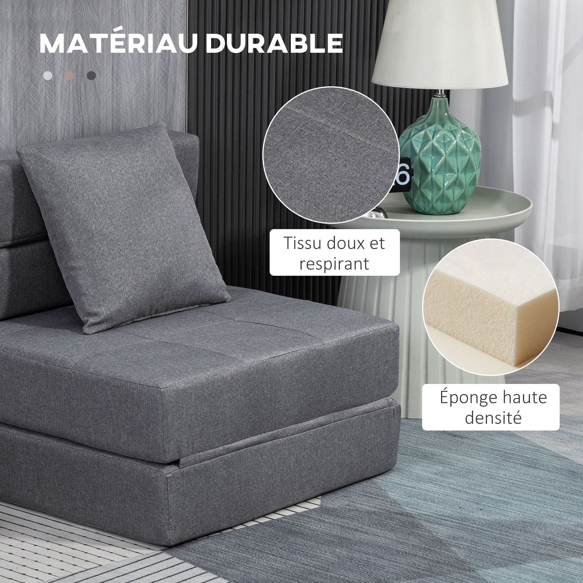 Fauteuil convertible 1 place fauteuil lit chauffeuse 1 place - coussin déhoussable inclus - chaise de sol pour invités, salon, charge 120 kg, gris foncé