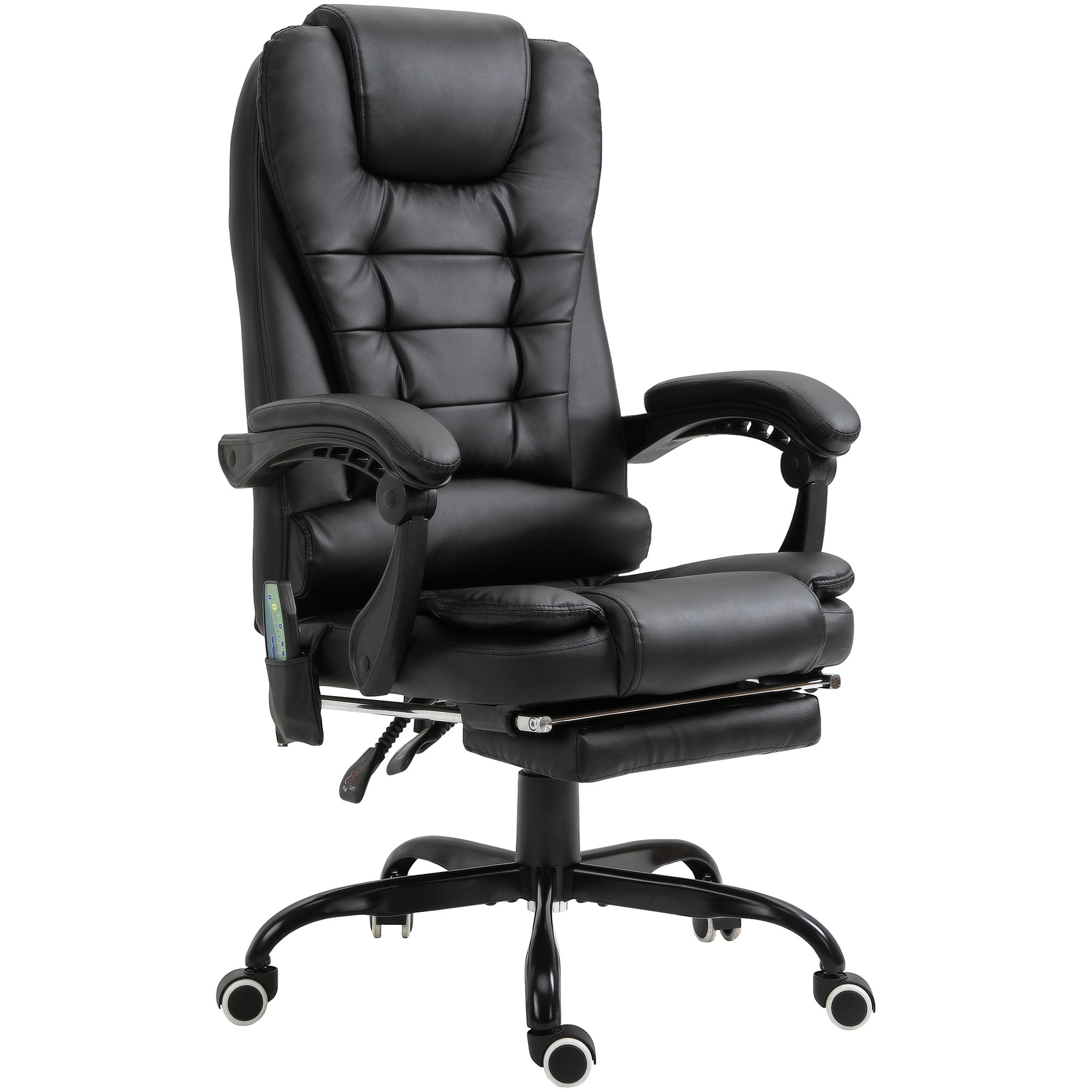 Fauteuil de bureau massant, chaise de bureau, chaise ergonomique avec hauteur réglable, dossier inclinable et télécommande filaire, repose-pieds rétractable et pivotant à 360°, noir
