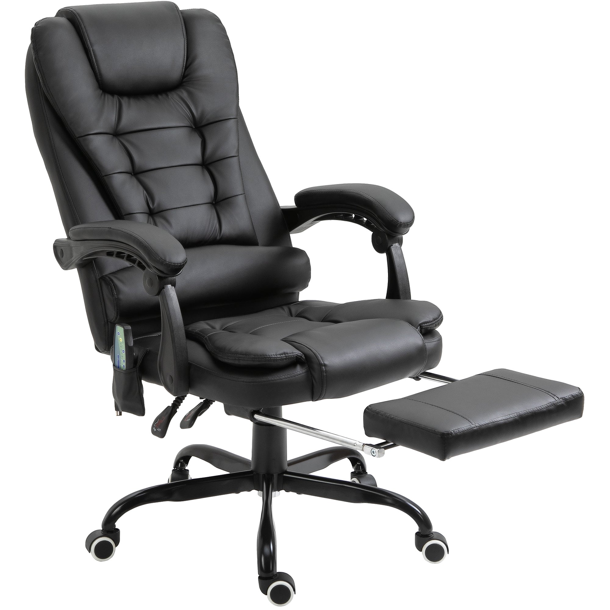Fauteuil de bureau massant, chaise de bureau, chaise ergonomique avec hauteur réglable, dossier inclinable et télécommande filaire, repose-pieds rétractable et pivotant à 360°, noir