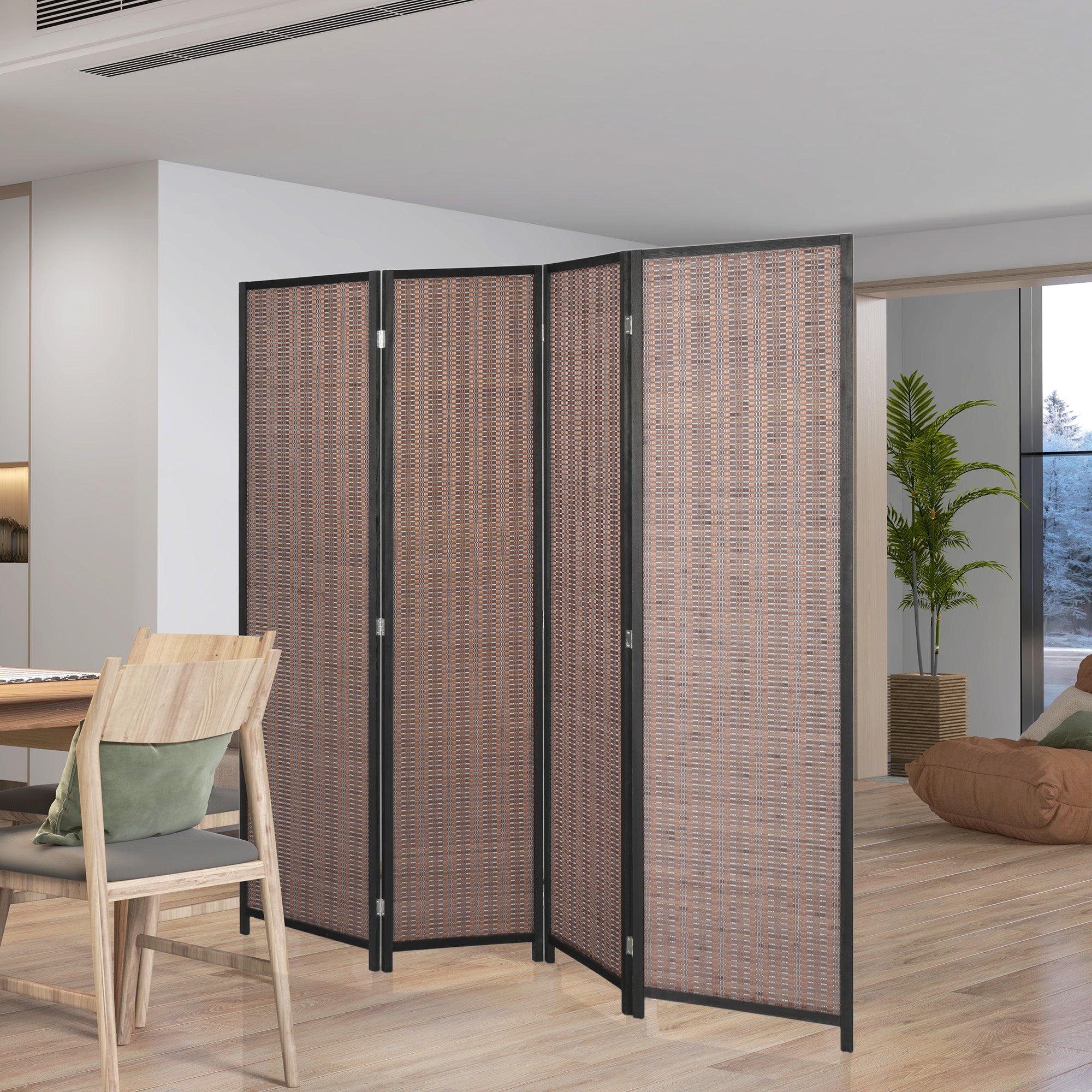 Paravent interieur en bois 4 panneaux 180 x 180 cm séparateur de pièce pliable cloison de séparation pour salon chambre à coucher maison, marron