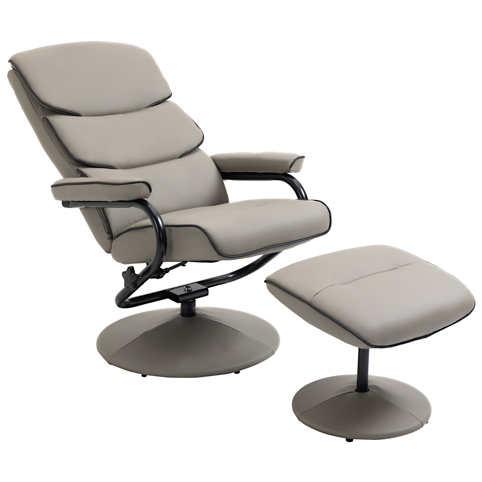 Fauteuil relax avec pouf, fauteuil TV avec dossier inclinable, siège pivotant à 360°, assise rembourrée confortable, jusqu'à 130 kg, pour salon, chambre, gris