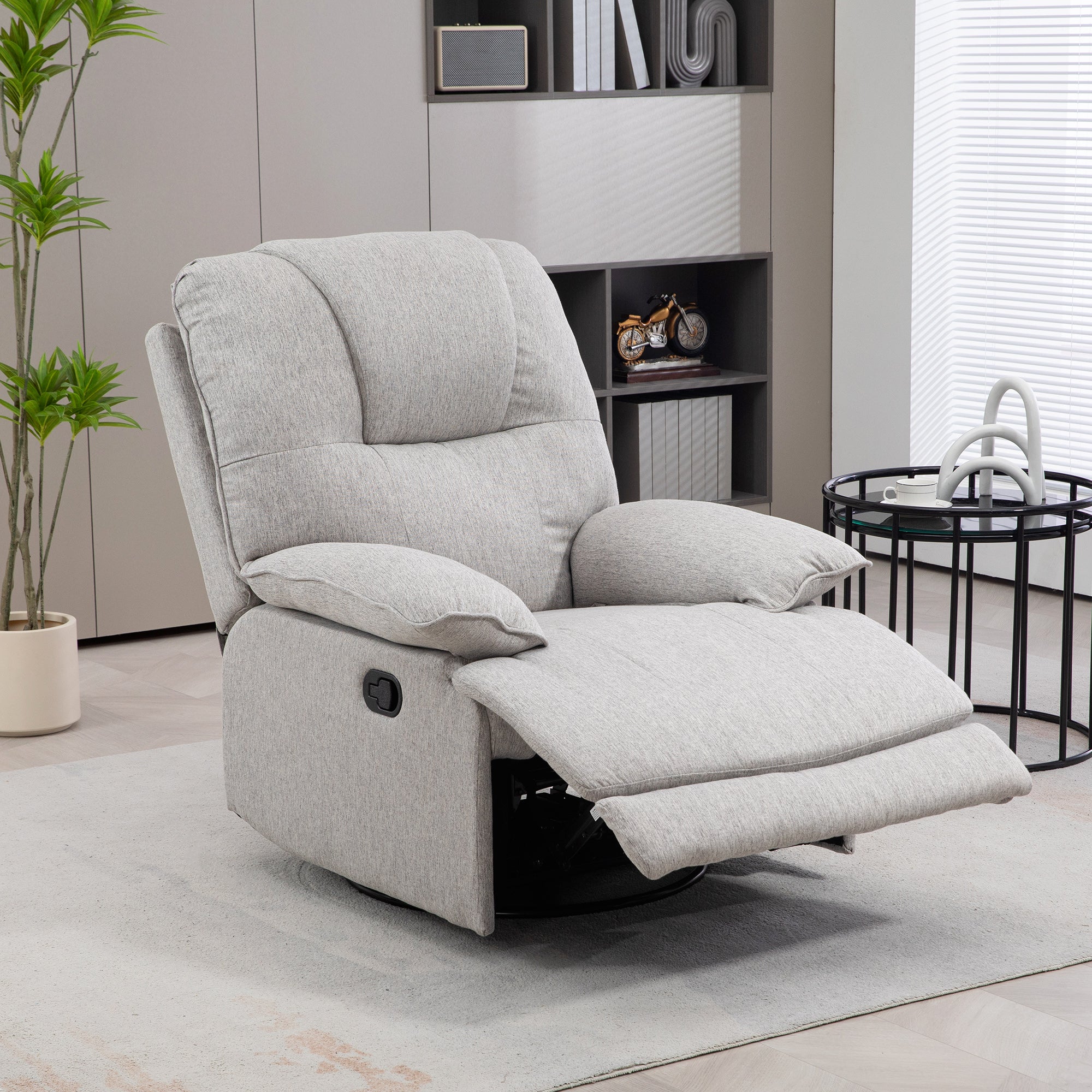 Fauteuil de relaxation fauteuil relax de salon inclinable manuellement 145° avec repose-pied en tissu aspect lin design moderne gris clair