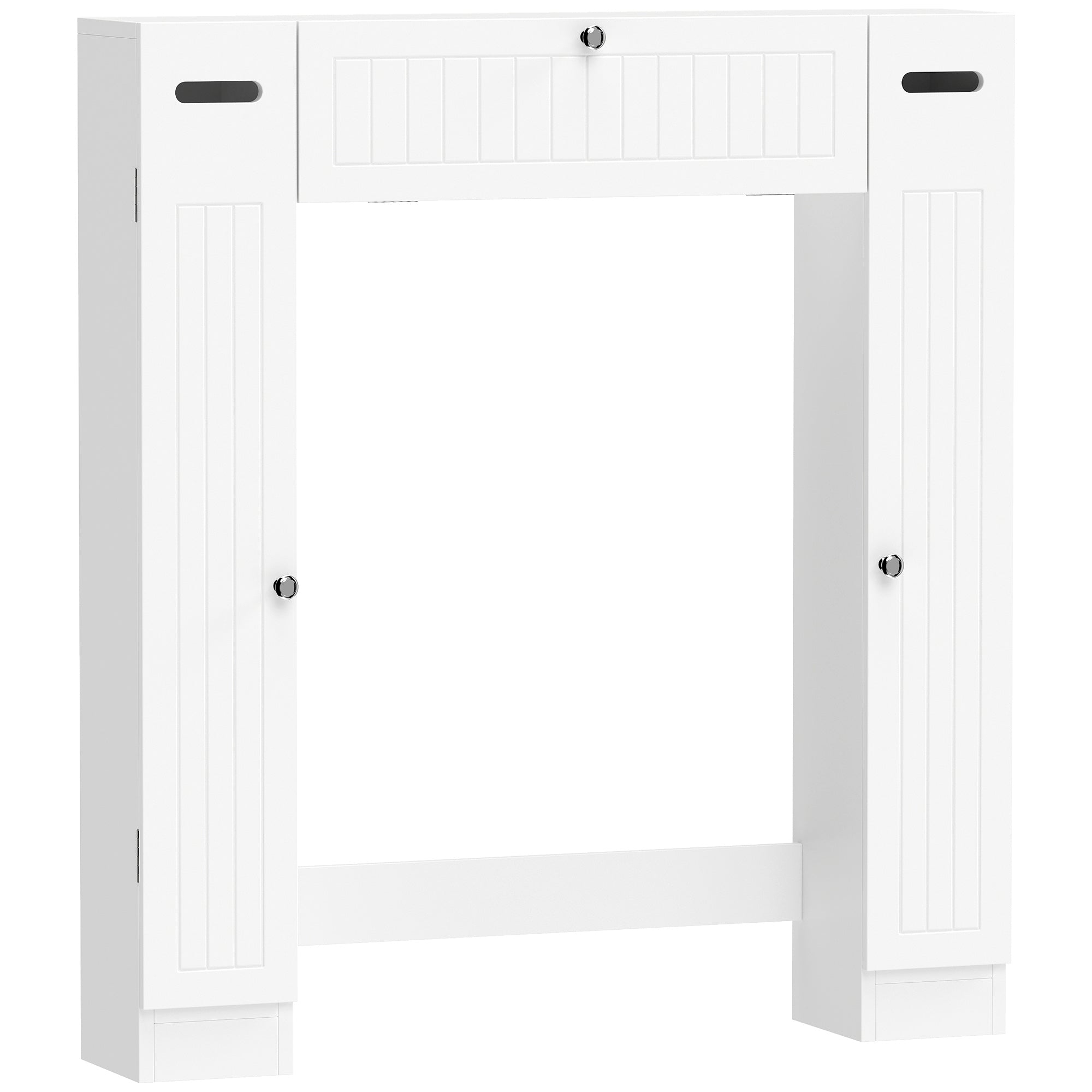 Meuble WC dessus de toilette, armoire au-dessus des toilettes avec 2 placards, tiroir basculant, porte-papier et étagères réglables, 88 x 18 x 98 cm, blanc