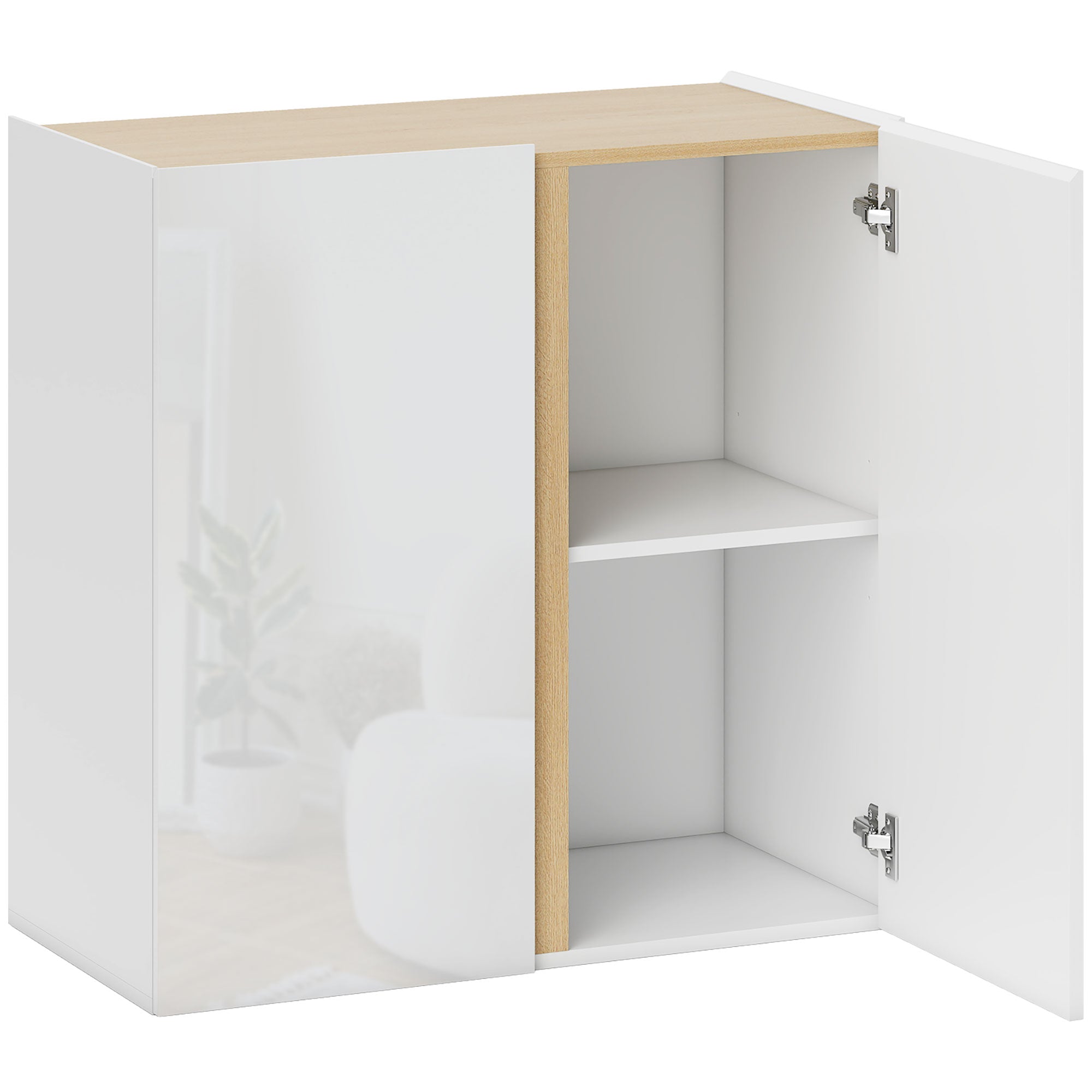 Buffet à haute brillance, meuble de rangement avec 2 portes à fermeture amortie et étagère réglable, style moderne, buffet salle à manger, cuisine et salon, 80 x 40 x 80 cm, blanc