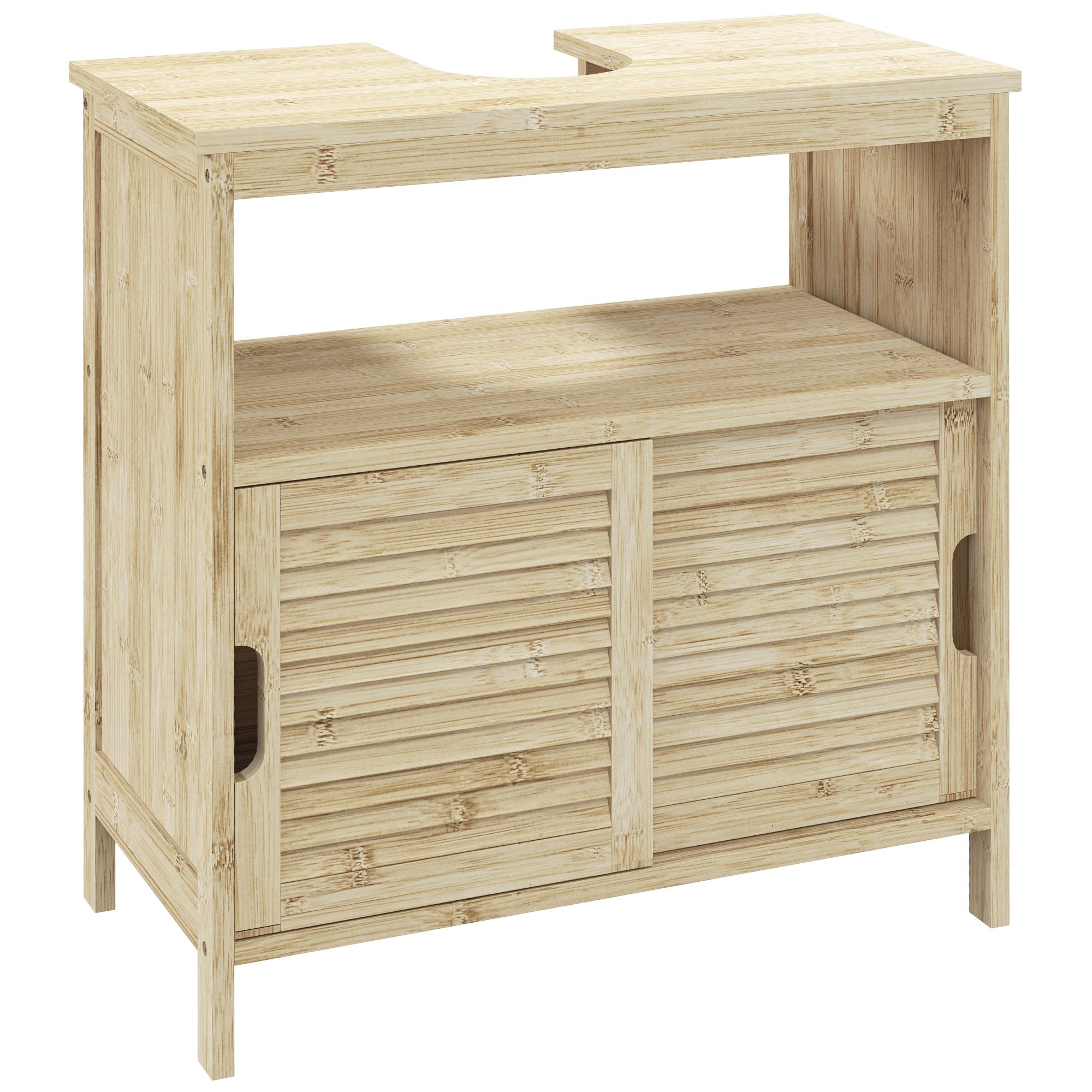 Meuble sous lavabo en Bambou, Meuble de Rangement pour Salle de Bain avec 2 Portes coulissantes, 60 x 30 x 60 cm, Bois Naturel