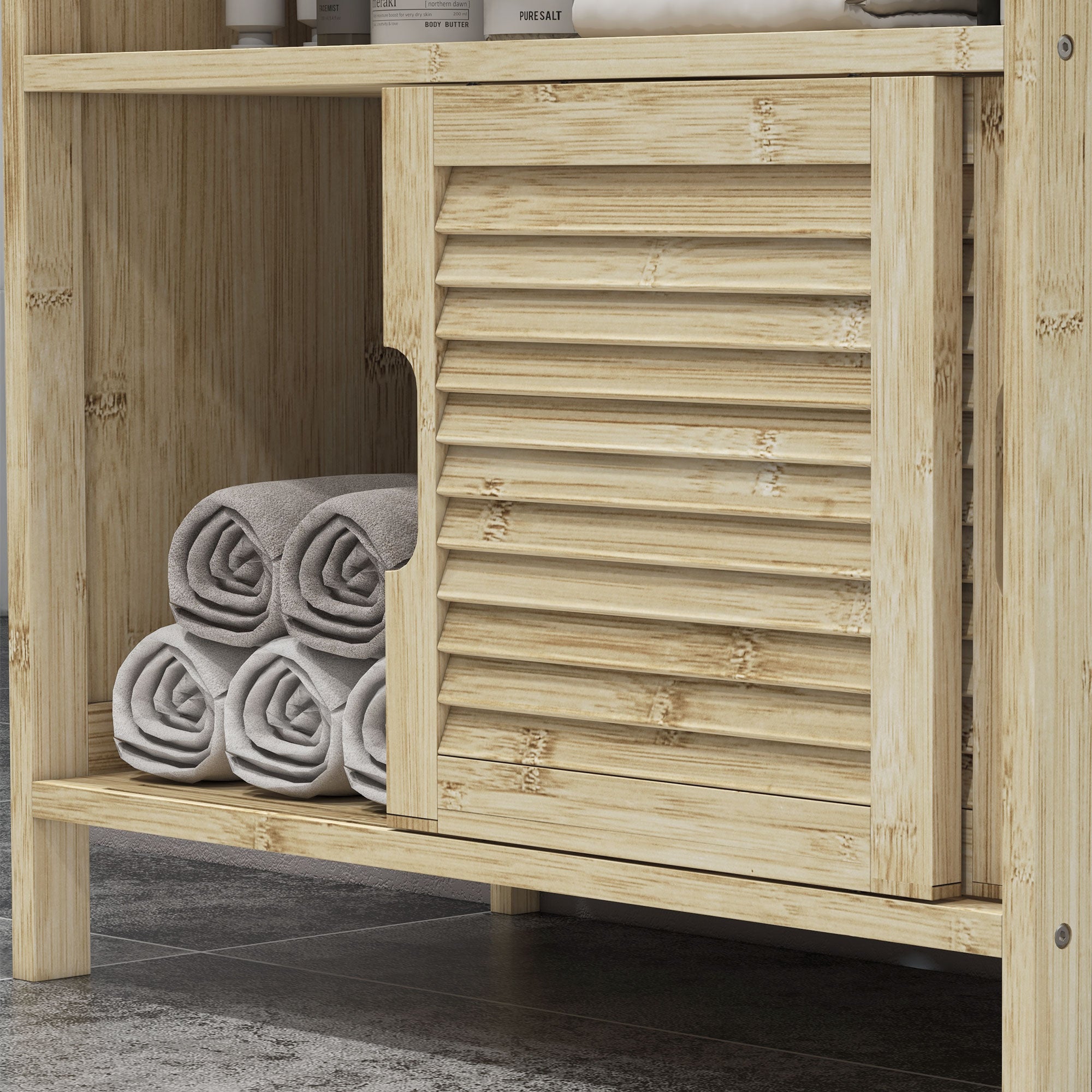 Meuble sous lavabo en Bambou, Meuble de Rangement pour Salle de Bain avec 2 Portes coulissantes, 60 x 30 x 60 cm, Bois Naturel