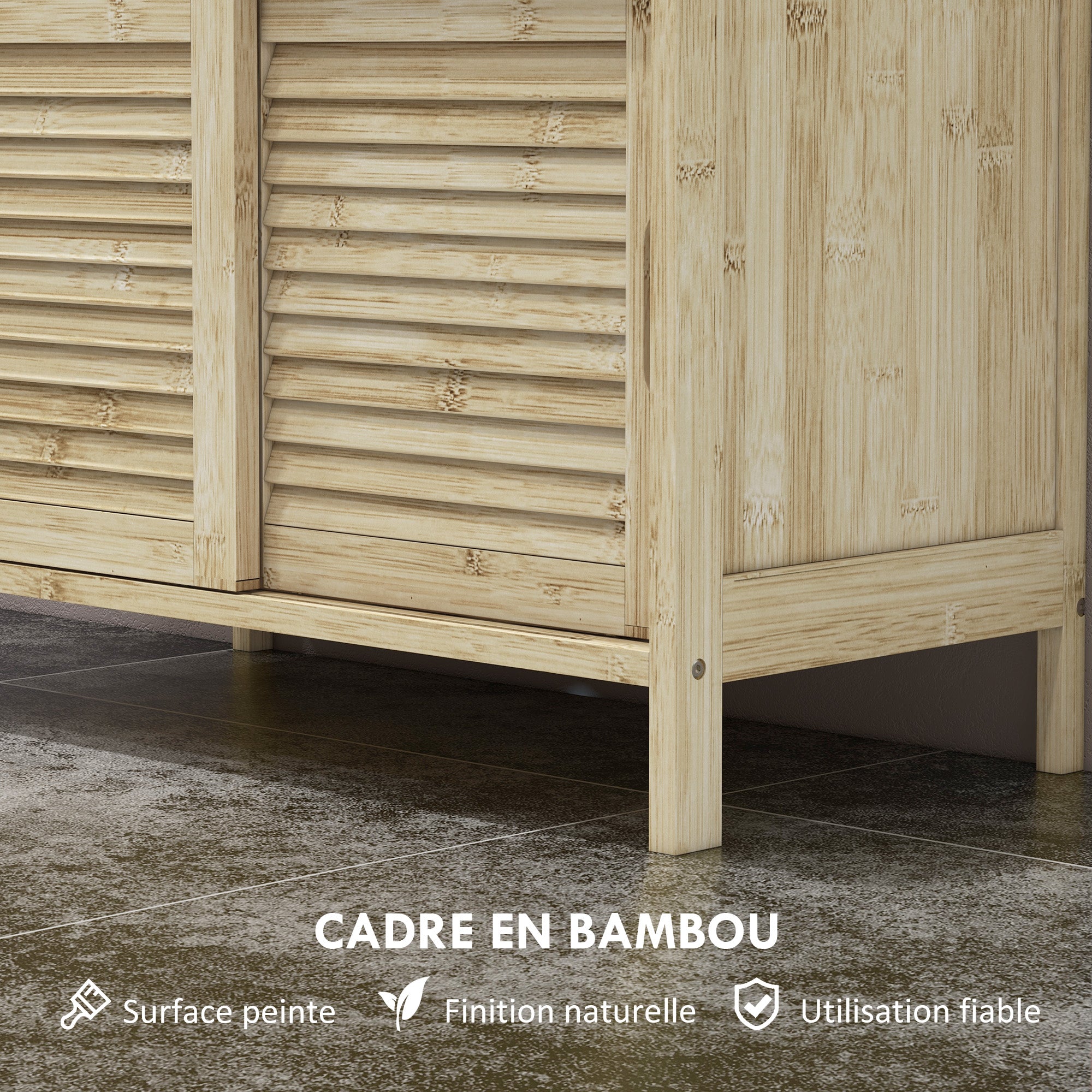 Meuble sous lavabo en Bambou, Meuble de Rangement pour Salle de Bain avec 2 Portes coulissantes, 60 x 30 x 60 cm, Bois Naturel