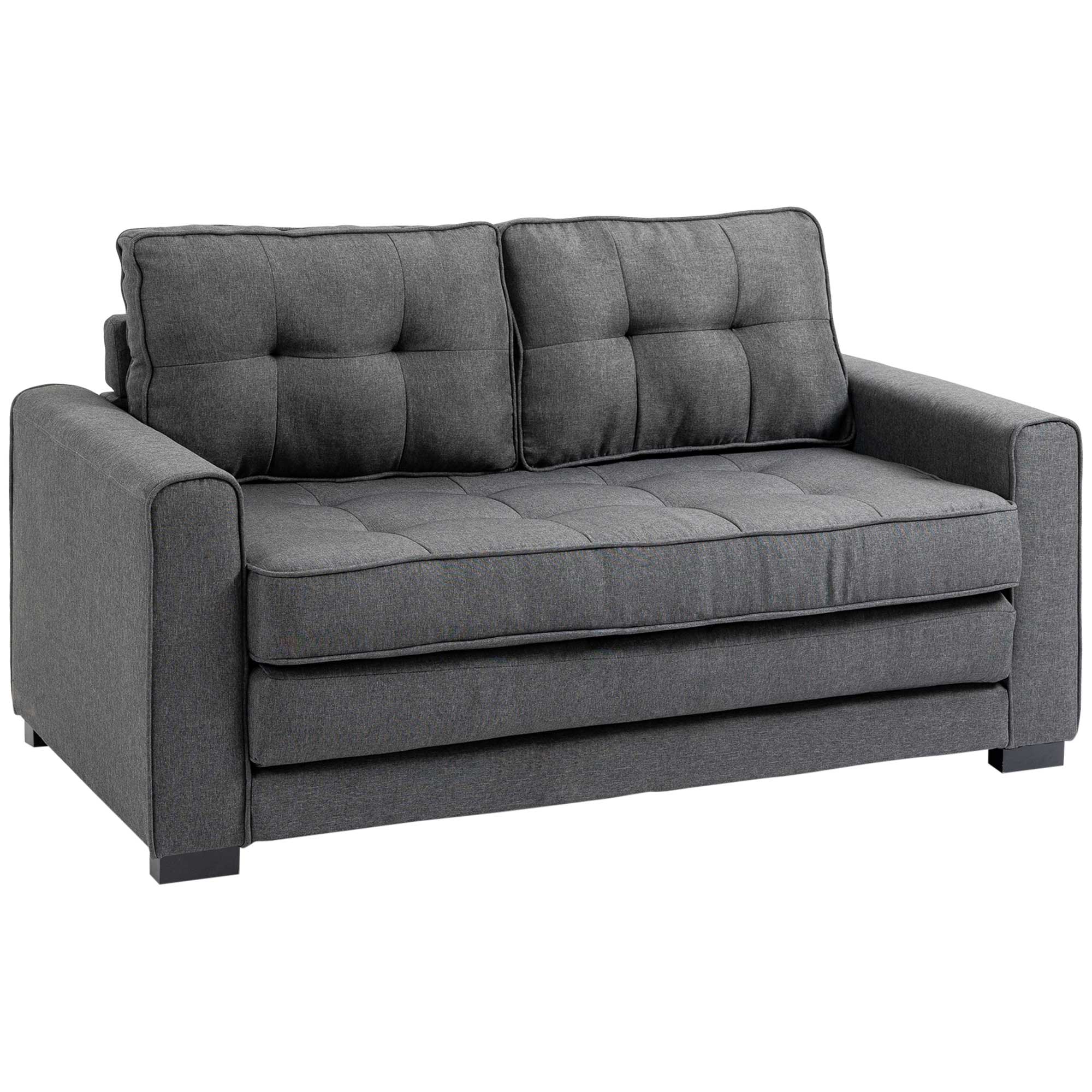 Canapé droit convertible 2 places - dossier capitonné - 147,5 x 75 x 85 cm - gris
