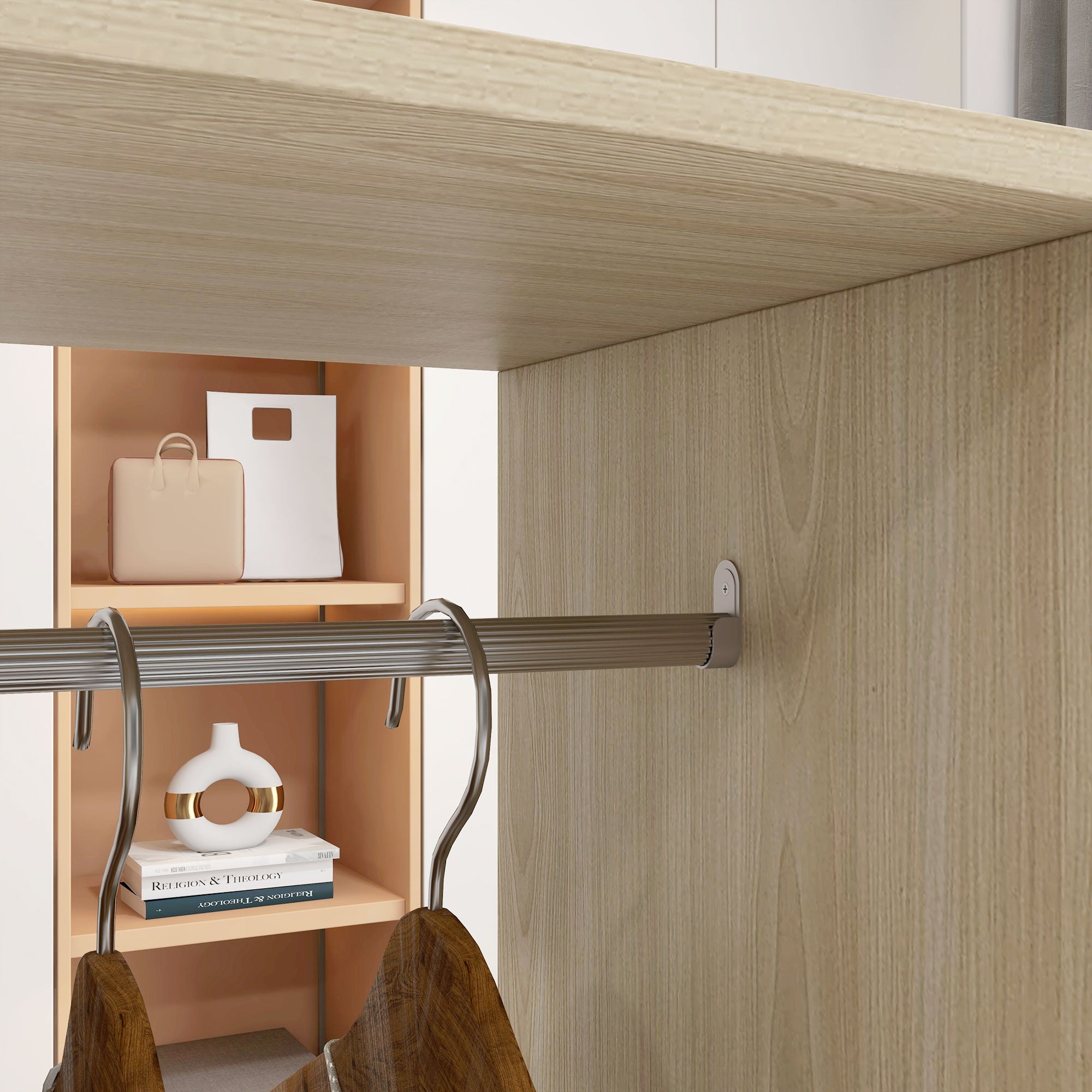 Armoire penderie Meuble de Rangement Mobile 6 roulettes 120L x 40l x 128H cm en bois Naturel