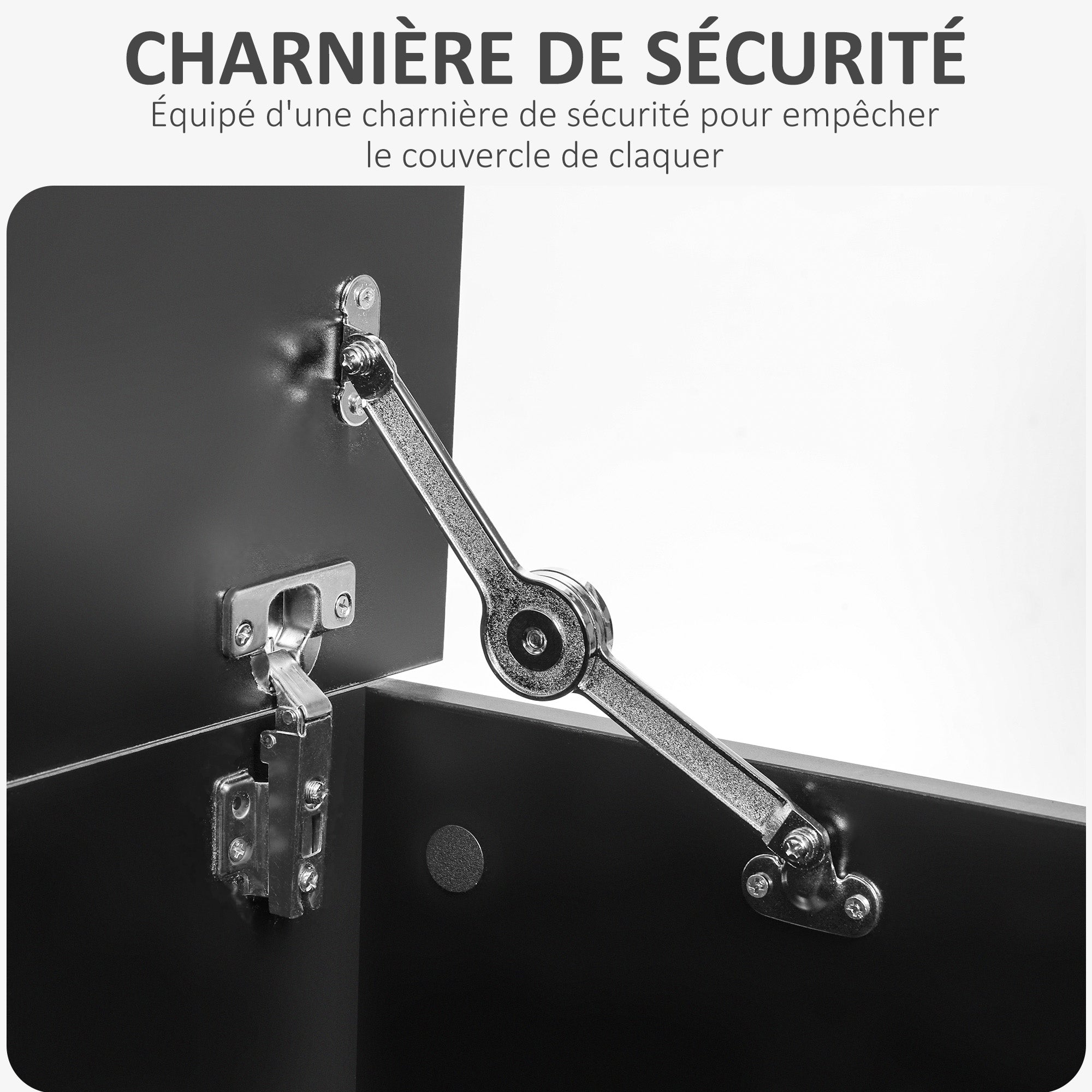 Coffre de rangement, banc de rangement avec couvercle rabattable et charnières de sécurité, banc chaussures, meuble d'entrée, couloir, chambre, salon, 100 x 40 x 40 cm, noir