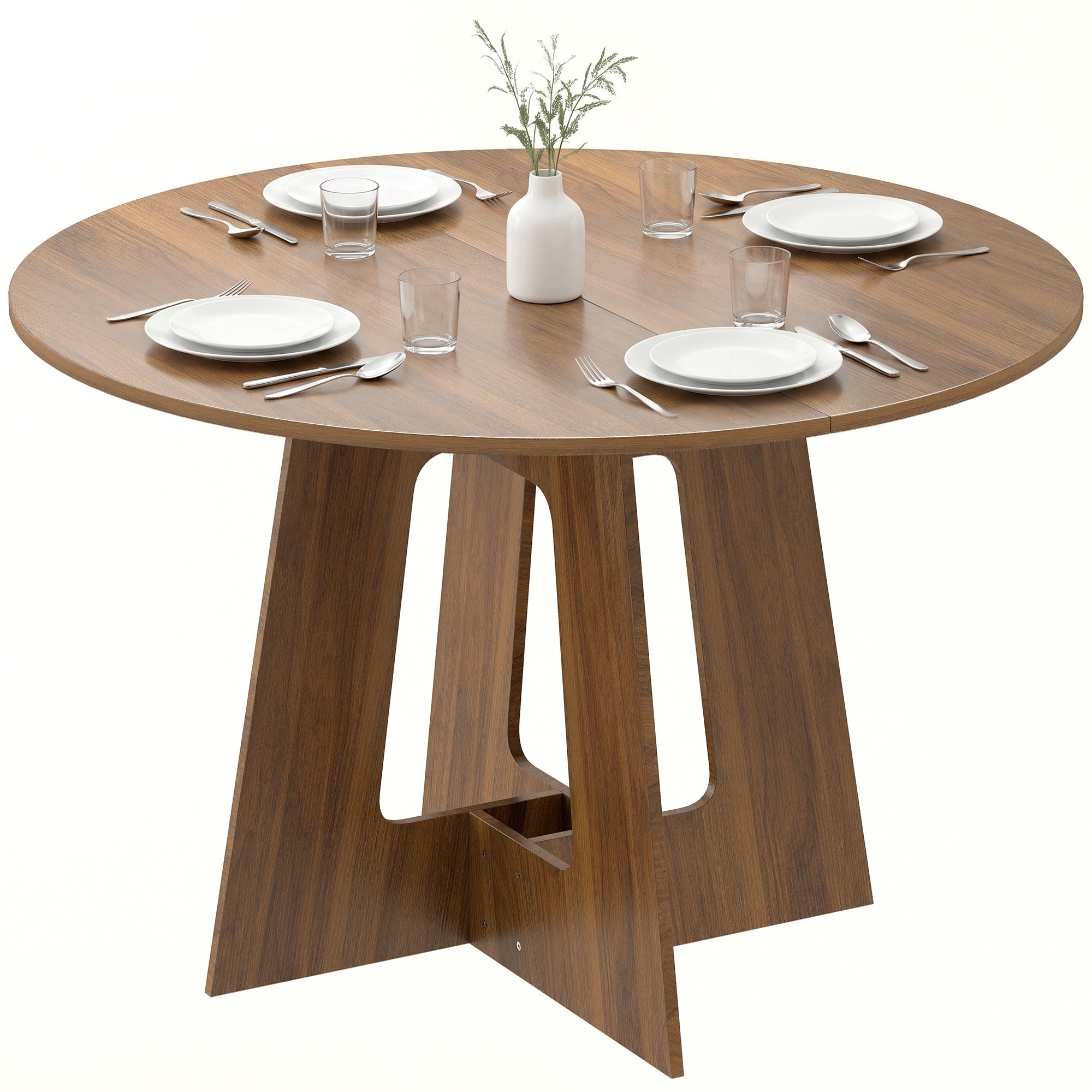 Table à manger ronde pour 4 personnes, Ø 110 x 73,5 cm, table de cuisine avec base croisée, style rustique, pour salon, salle à manger, marron