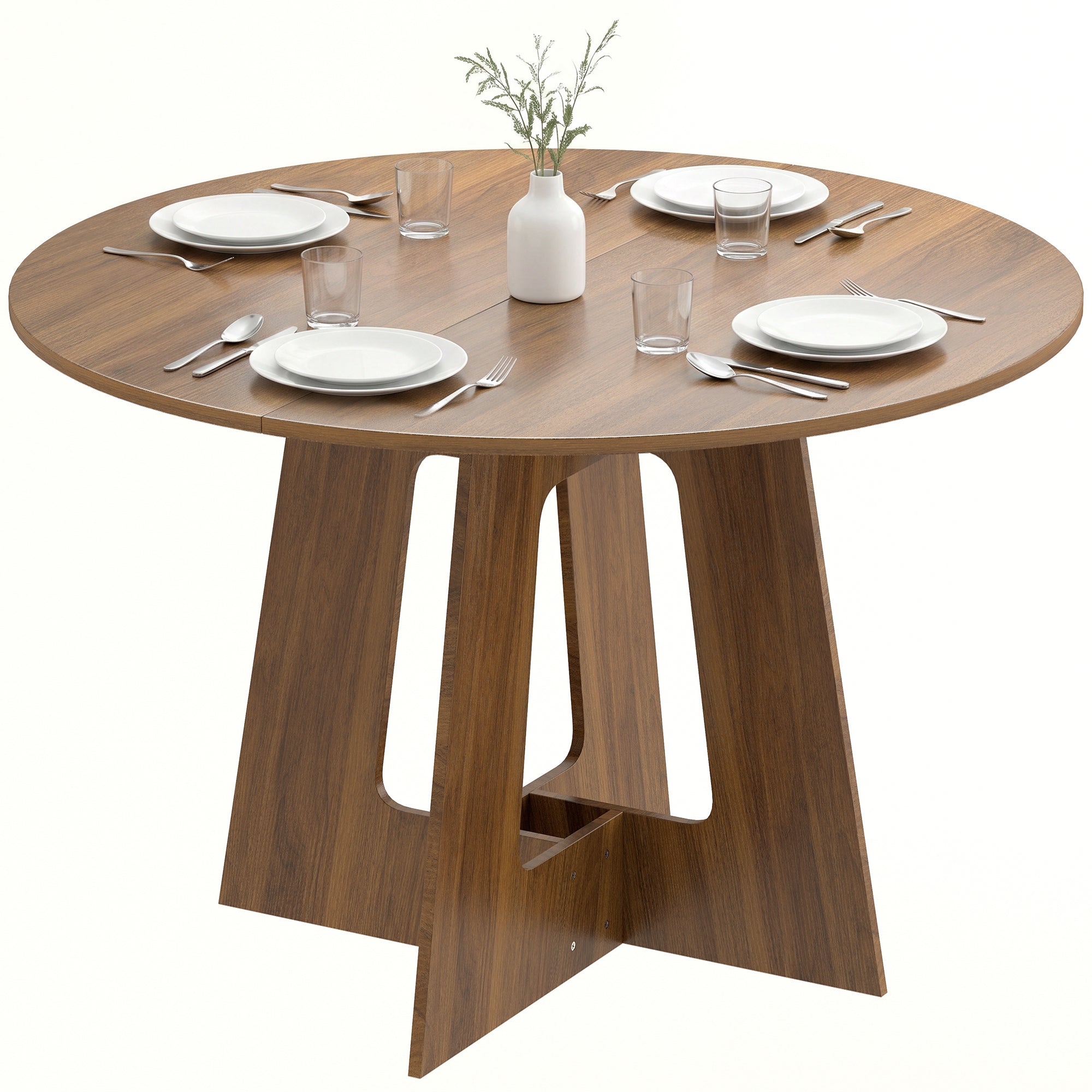 Table à manger ronde pour 4 personnes, Ø 110 x 73,5 cm, table de cuisine avec base croisée, style rustique, pour salon, salle à manger, marron